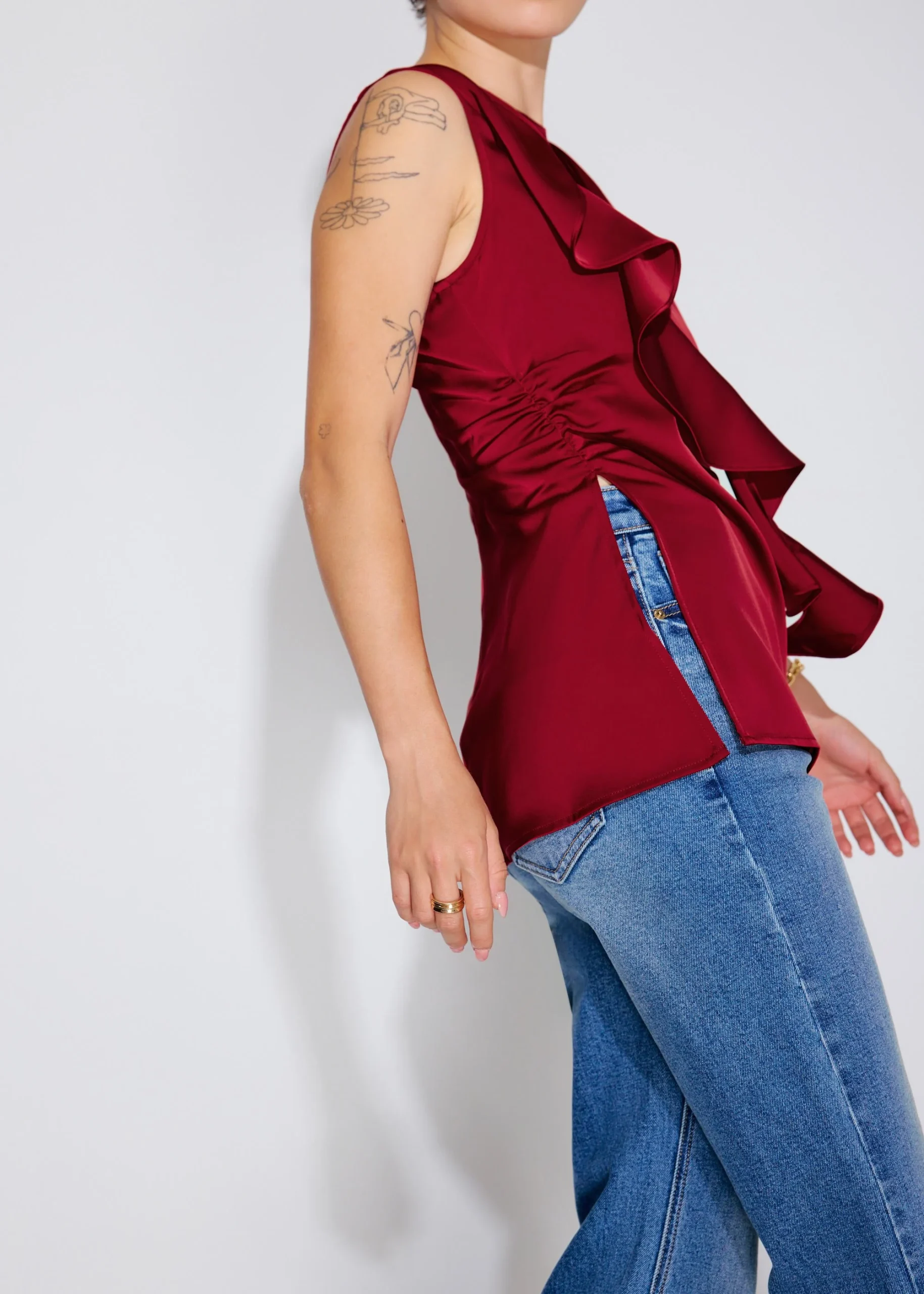 Ruffle Sash Satin Tunic Top - Image 3