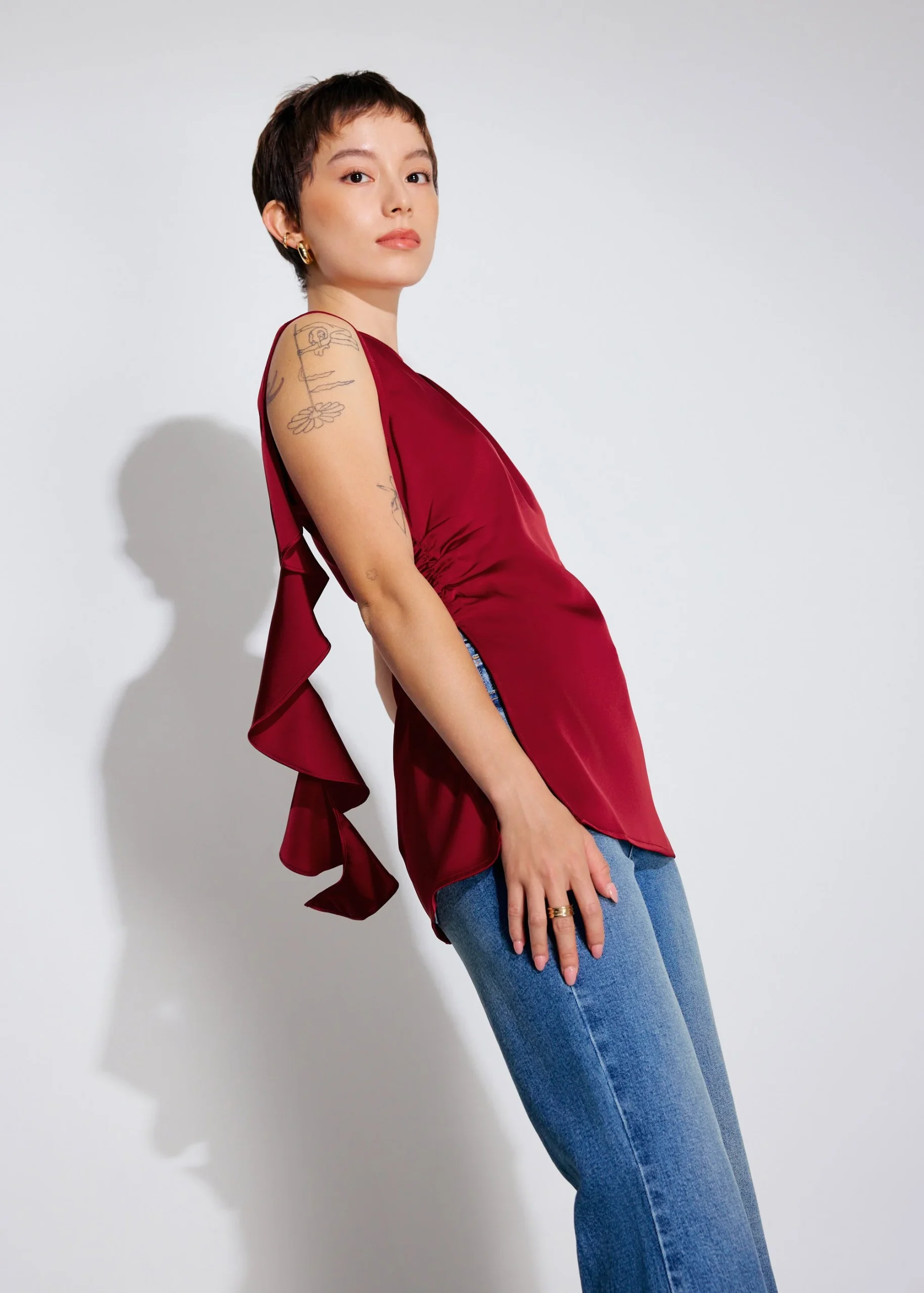 Ruffle Sash Satin Tunic Top - Image 4
