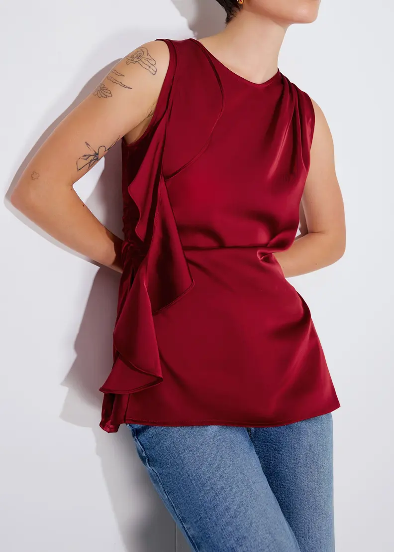 Ruffle Sash Satin Tunic Top