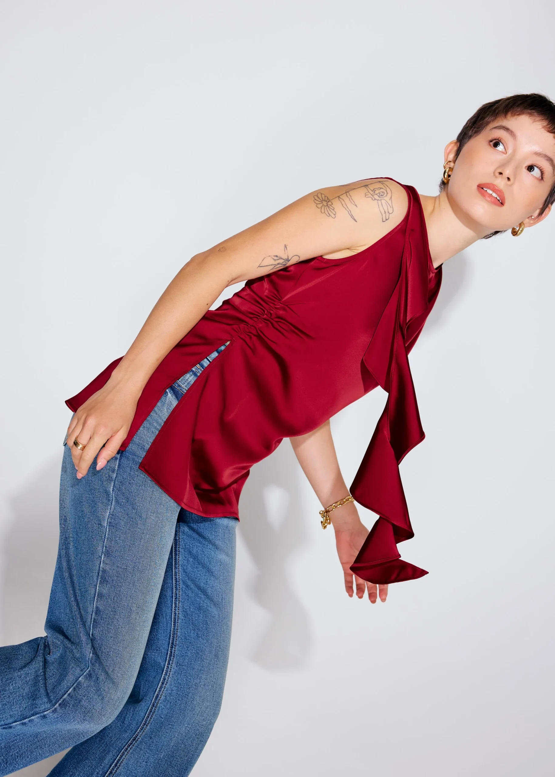 Ruffle Sash Satin Tunic Top - Image 2