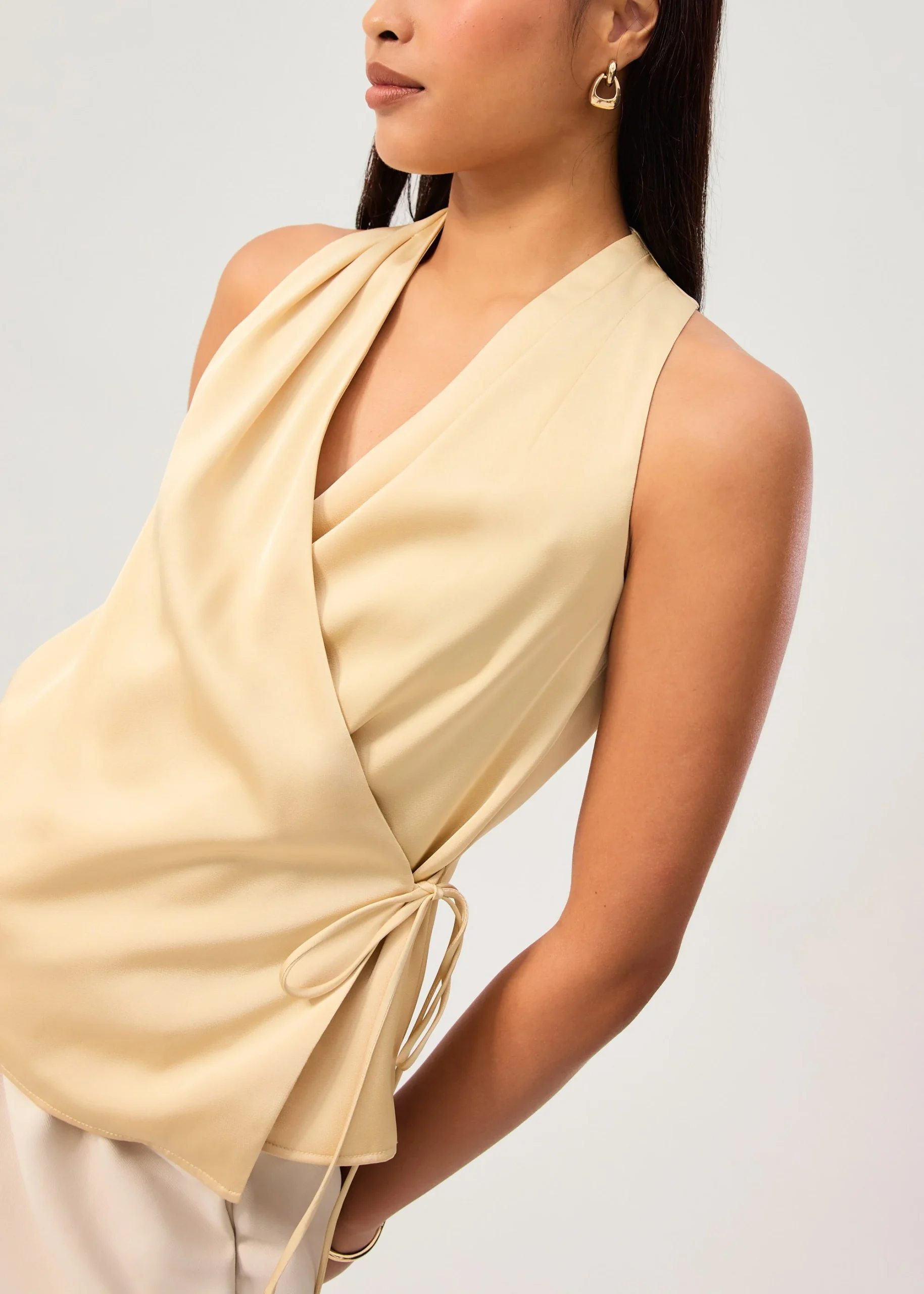Front Wrap Satin Top