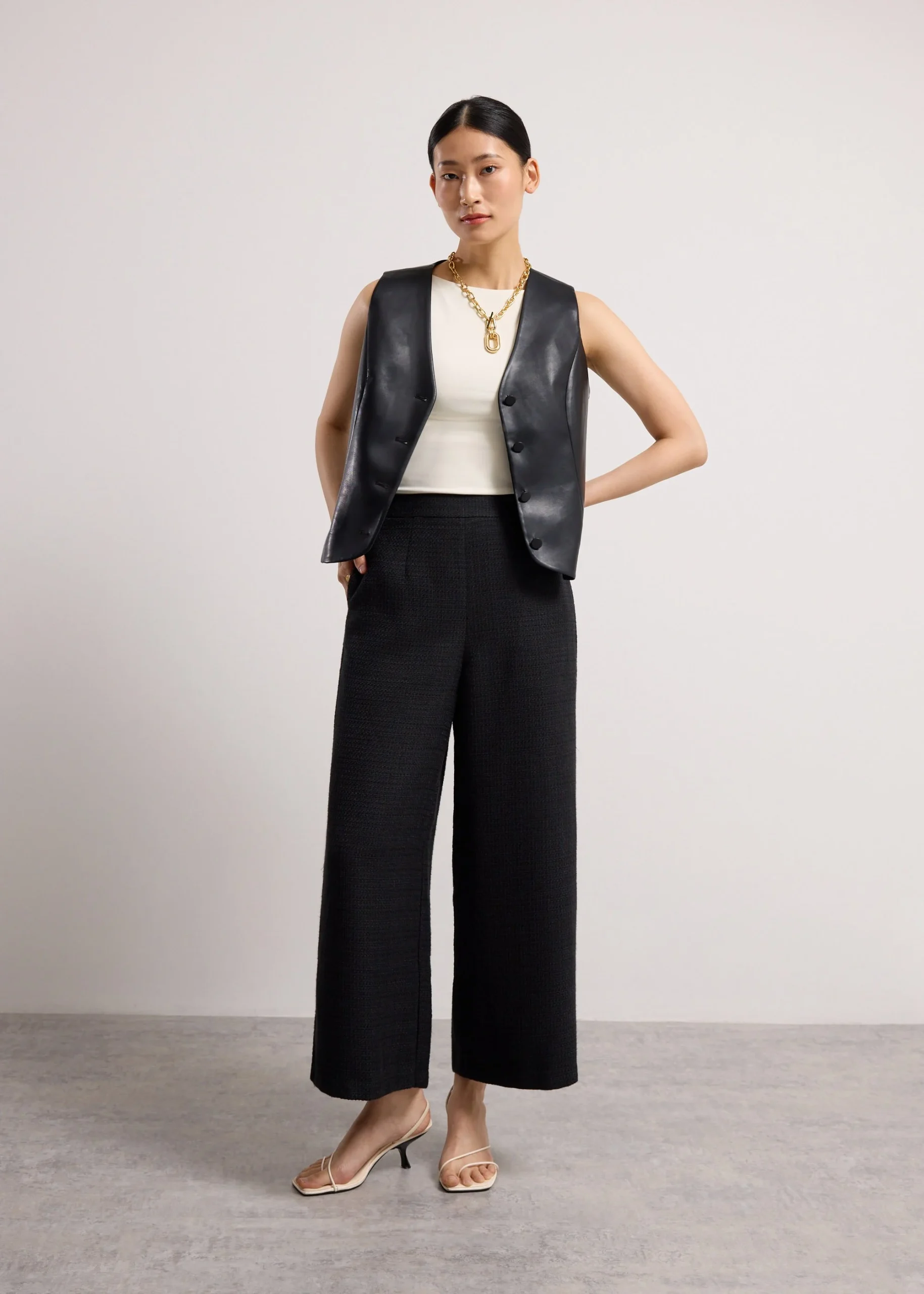 Tweed High Waist Wide Leg Culottes - Image 3