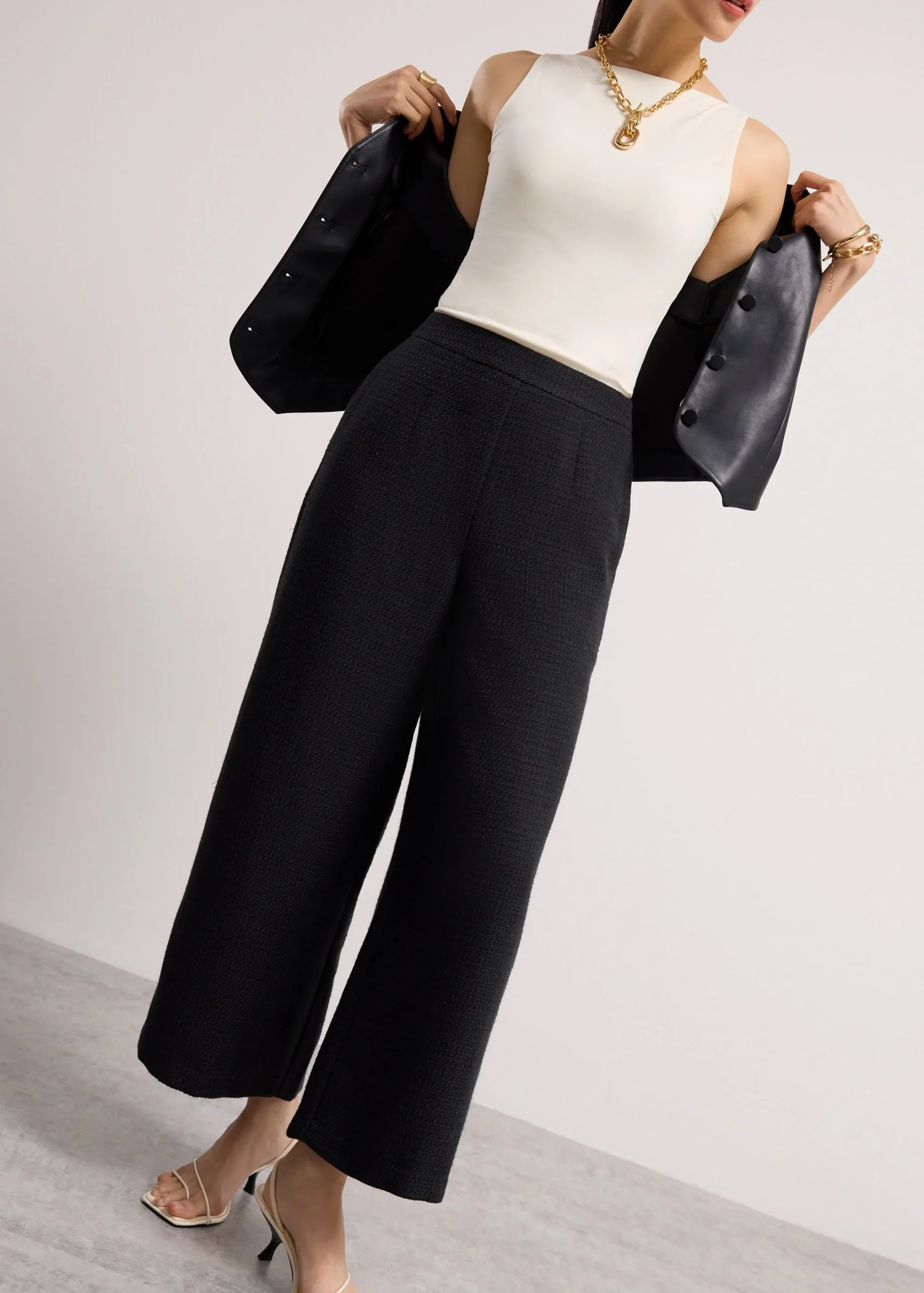 Tweed High Waist Wide Leg Culottes