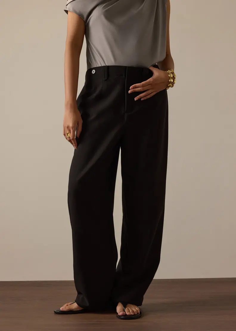 Adjustable Waist Elastic Twill Barrel Pants