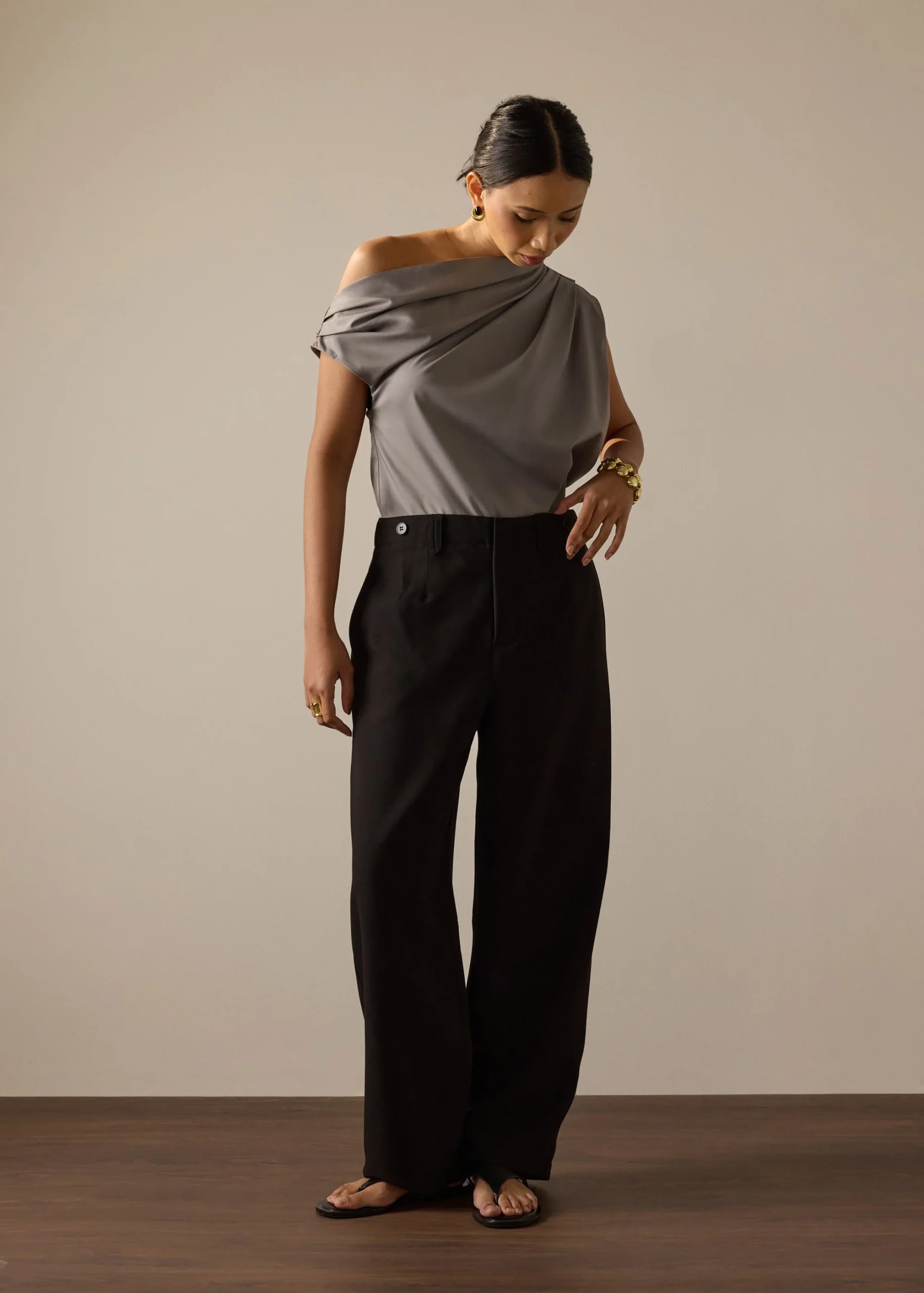 Adjustable Waist Elastic Twill Barrel Pants - Image 2