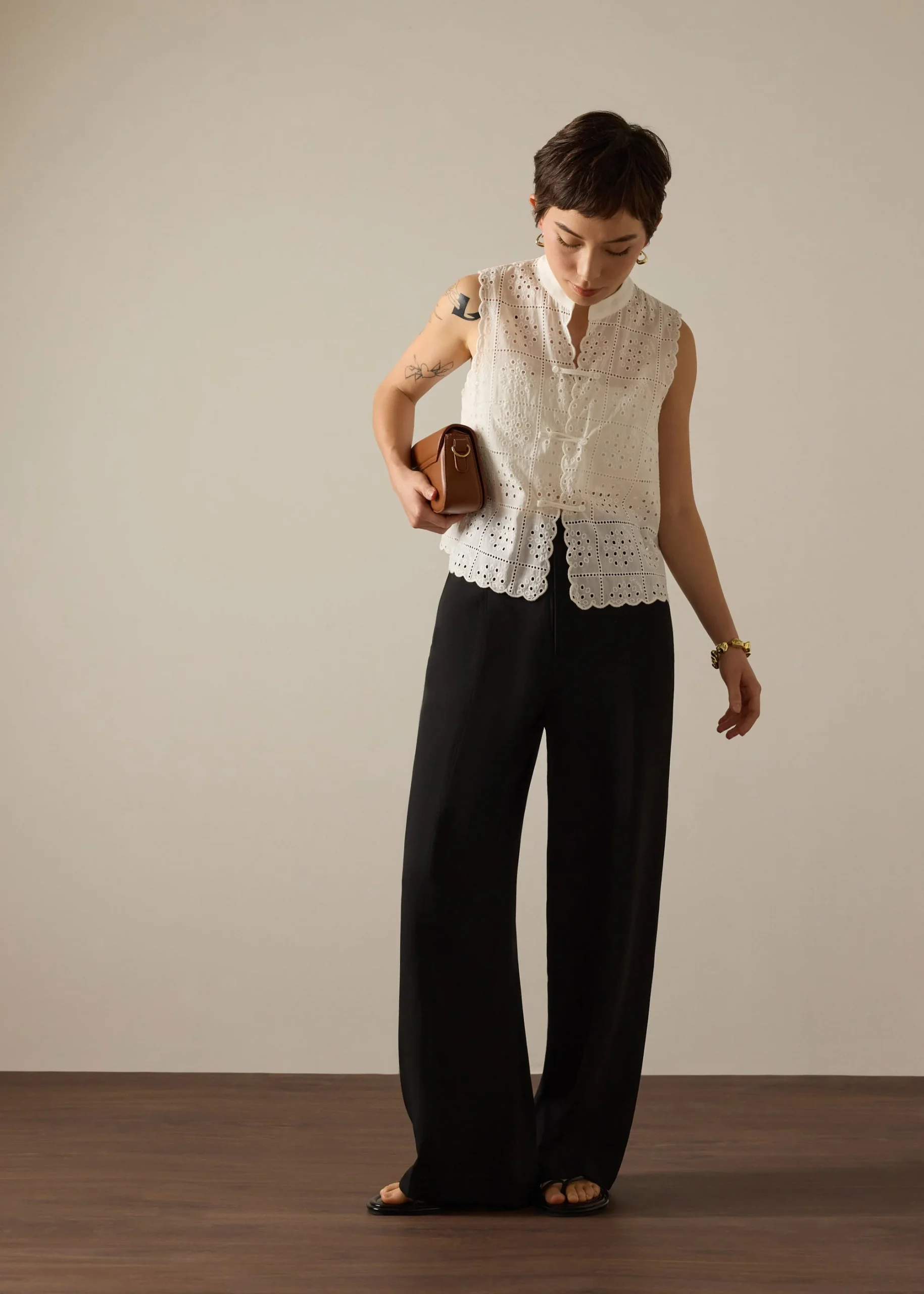 Adjustable Hem Elastic Melange Straight Leg Pants - Image 3