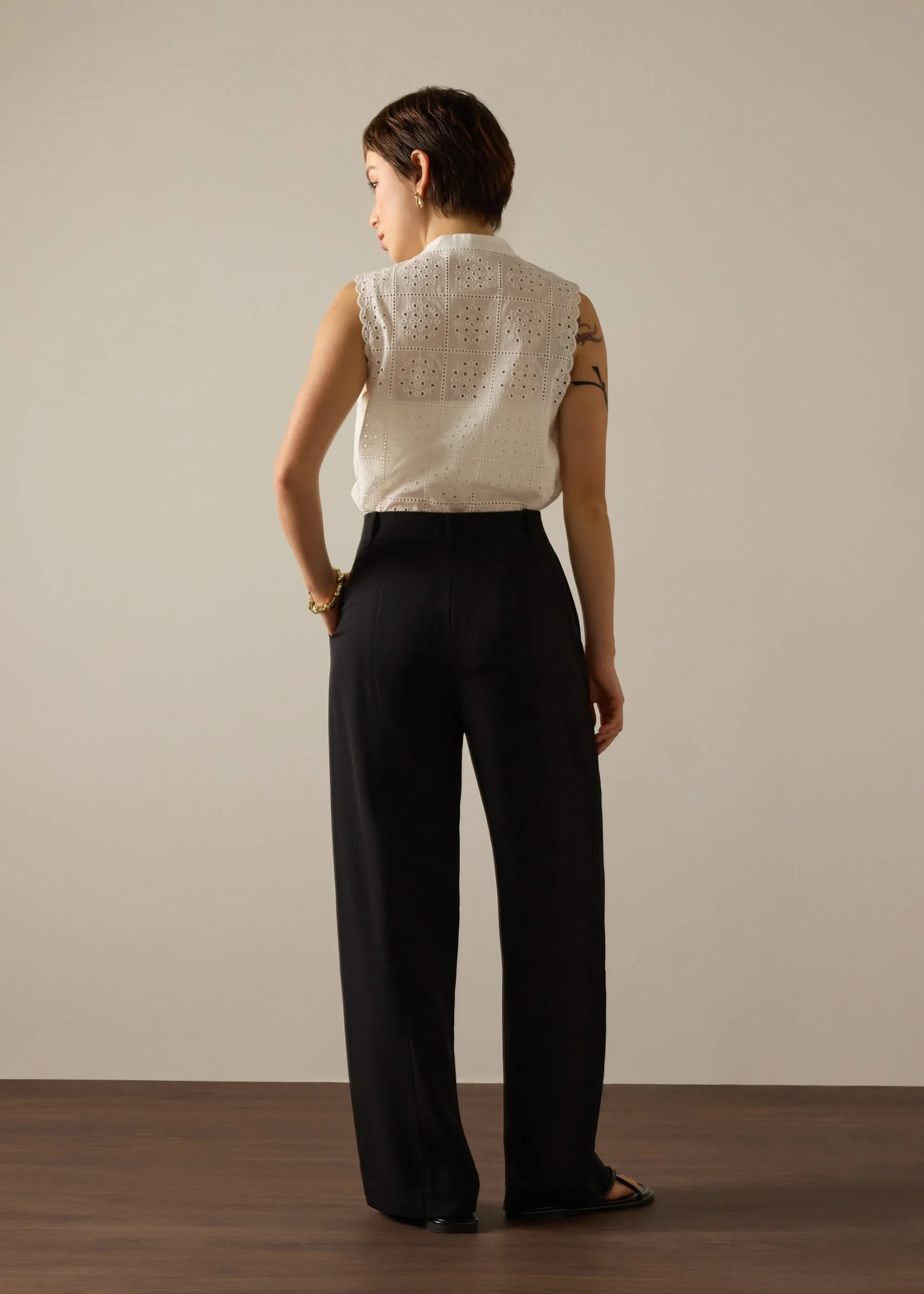 Adjustable Hem Elastic Melange Straight Leg Pants