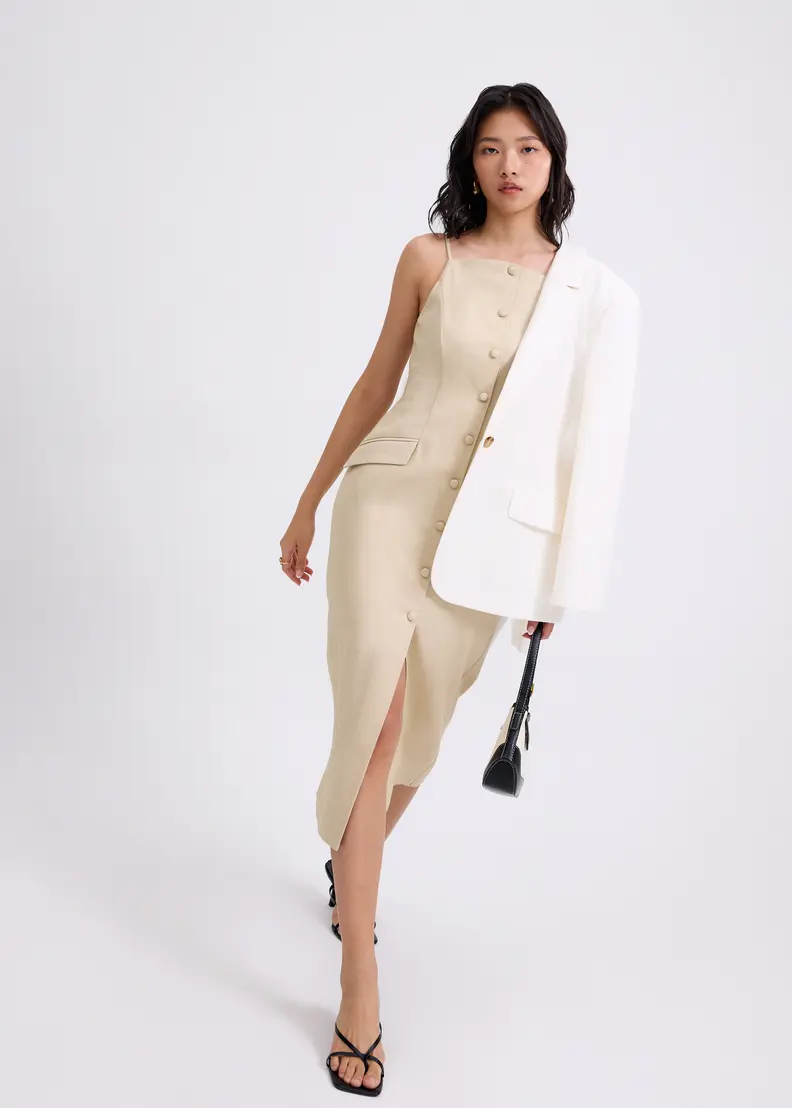 Straight Neck Column Midaxi Dress