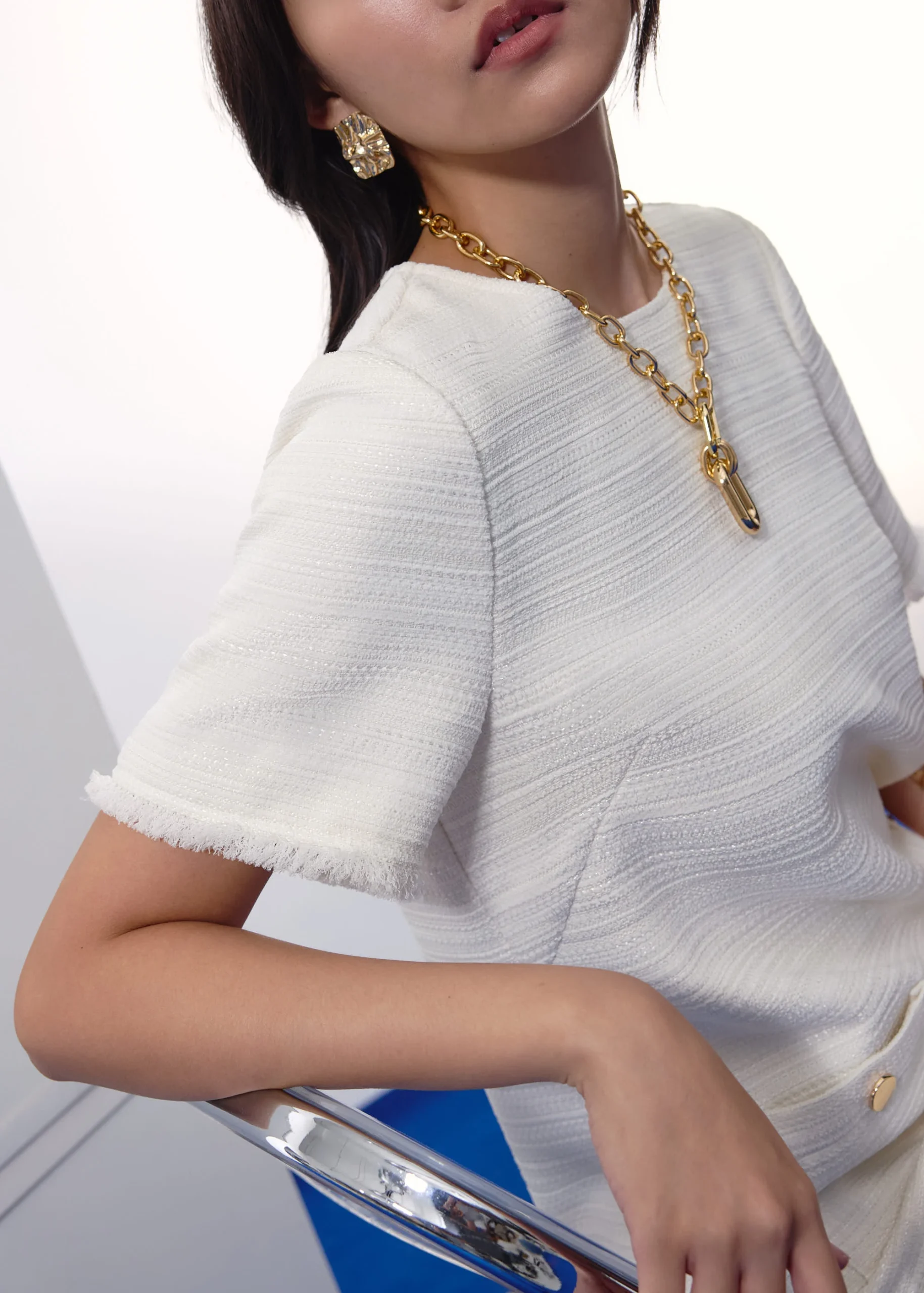 Classic Jacquard Tweed Shift Mini Dress - Image 3