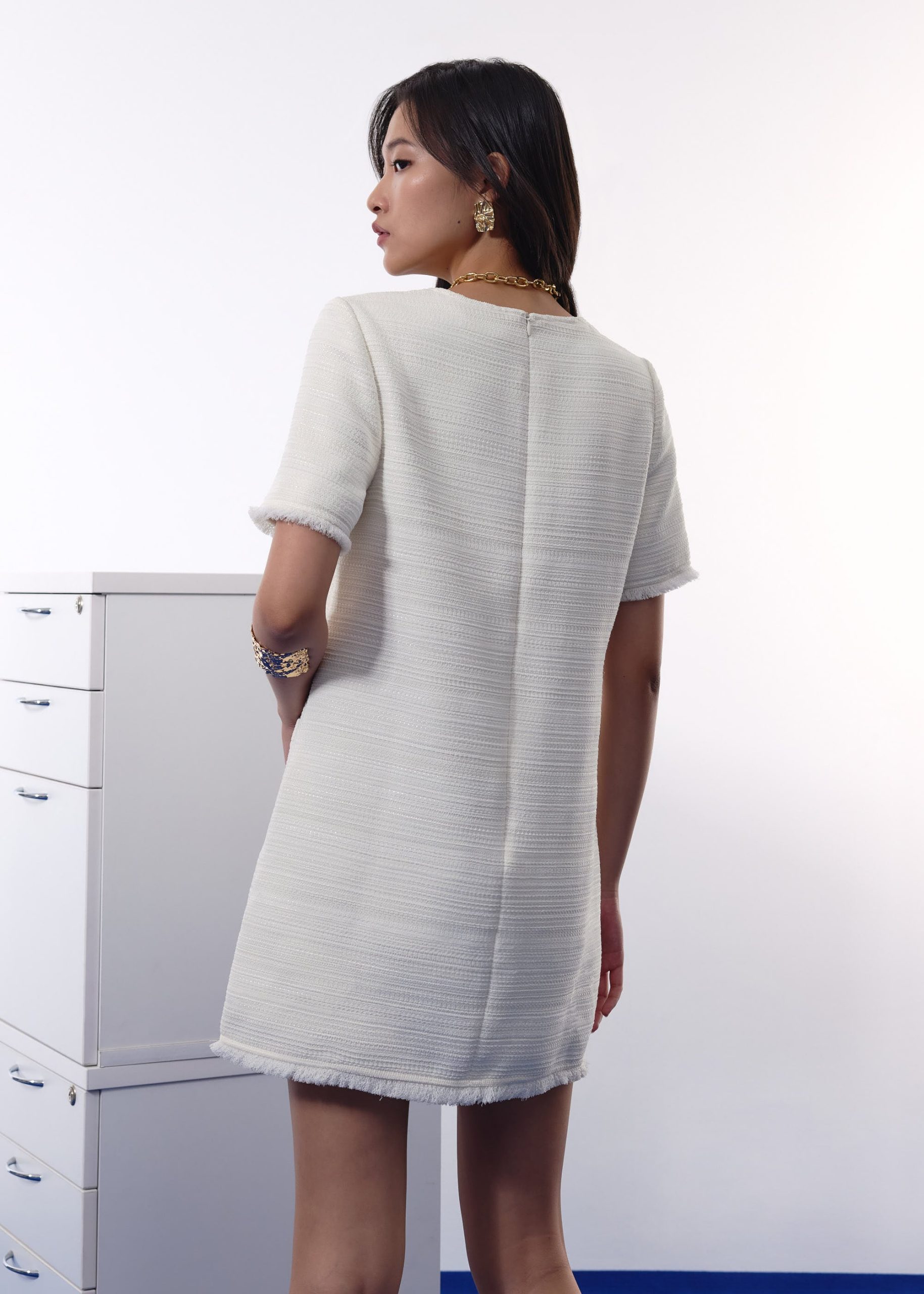 Classic Jacquard Tweed Shift Mini Dress - Image 4