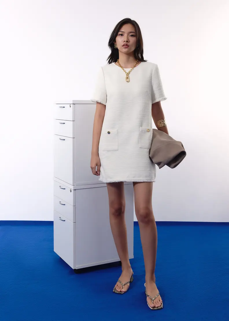 Classic Jacquard Tweed Shift Mini Dress - Image 2