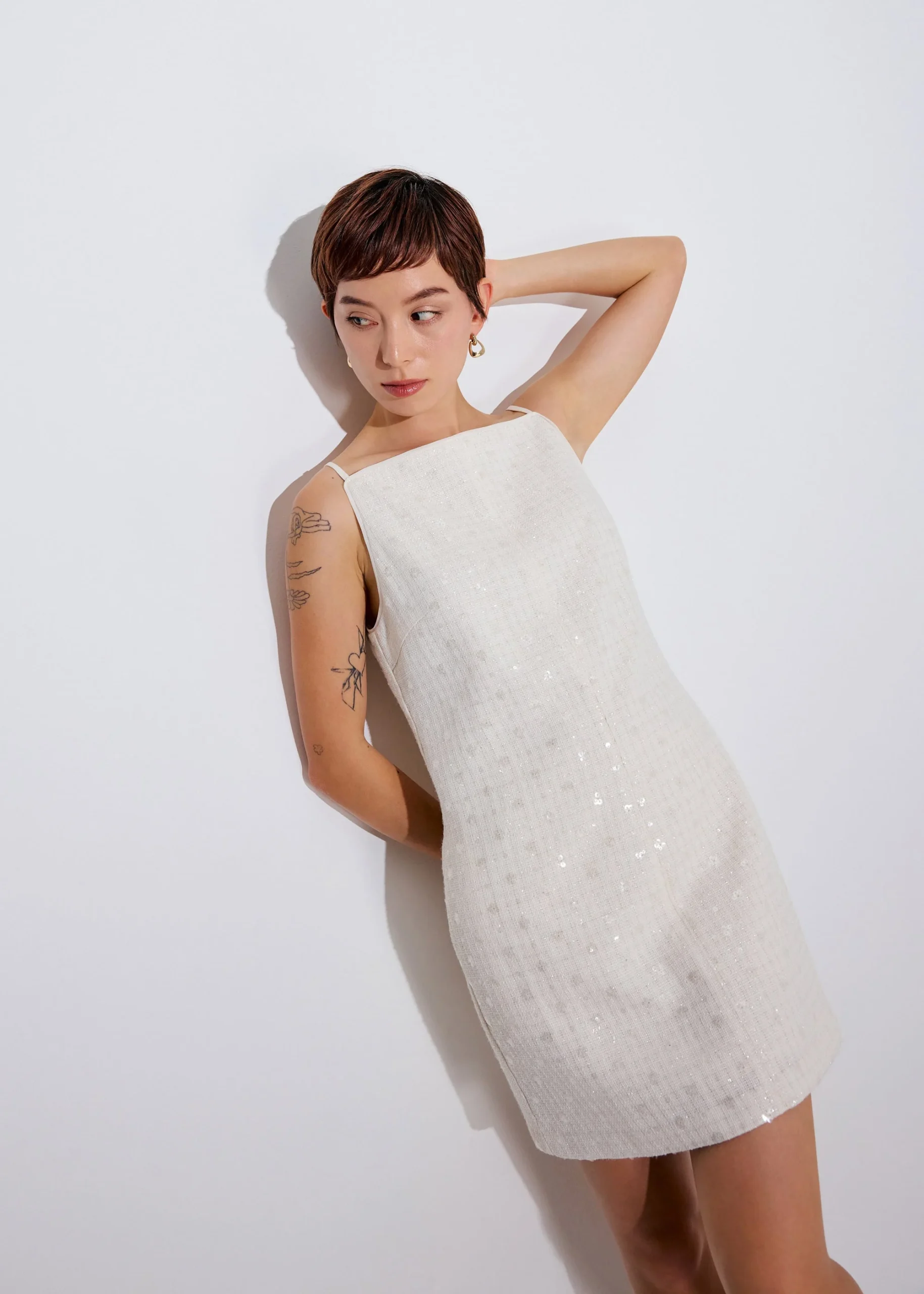 Tweed Straight Neck A-line Mini Dress - Image 5