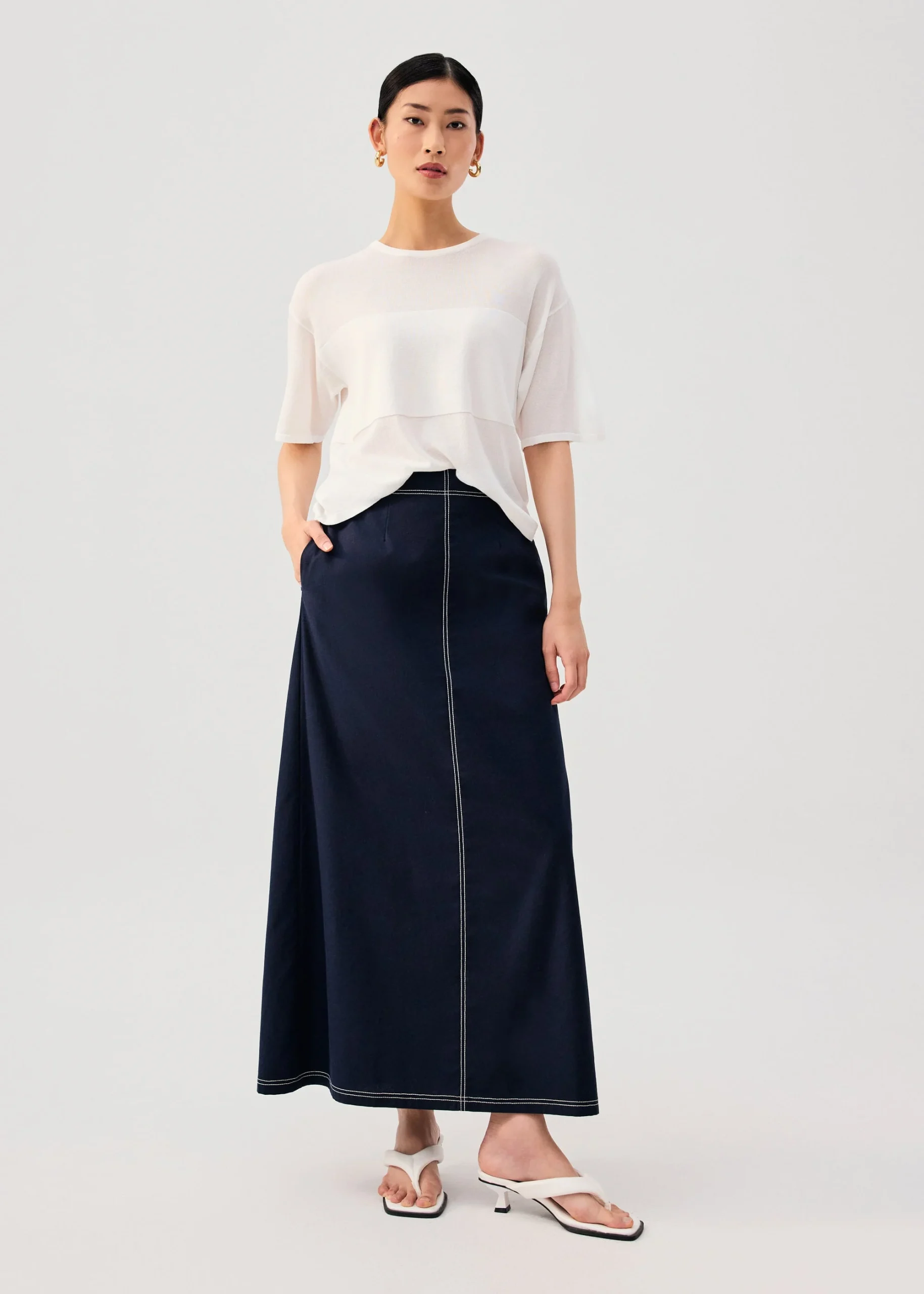 Oversized Sheer Knit Front Panel Boxy Tee - Image 3