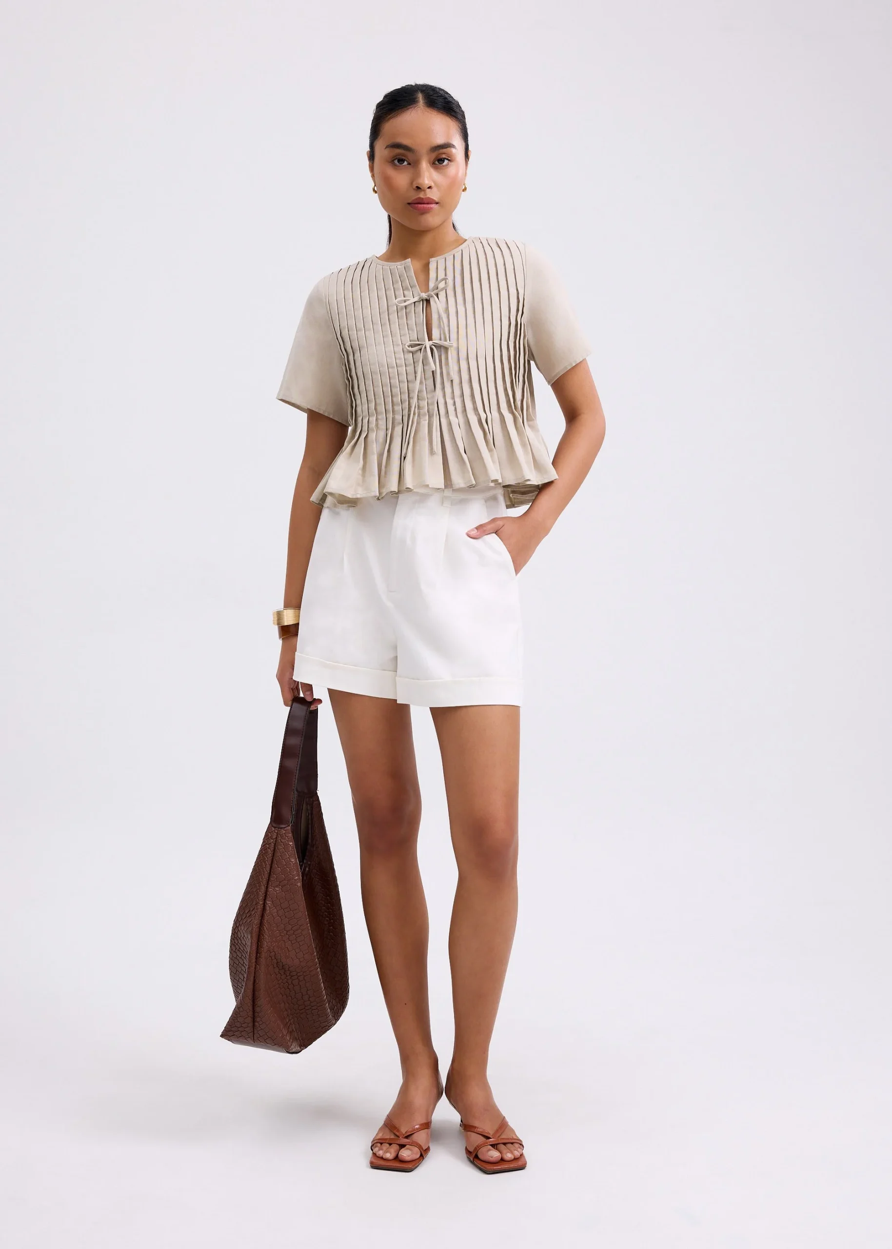 Pintuck Notched Peplum Top - Image 3