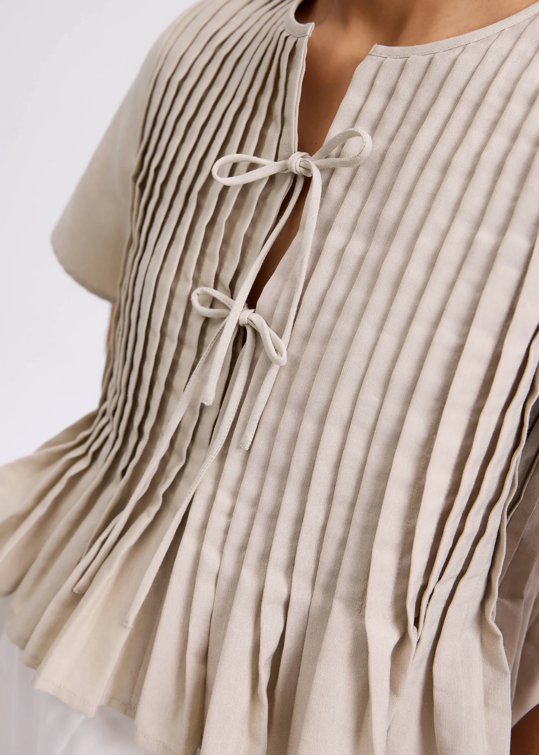 Pintuck Notched Peplum Top - Image 4