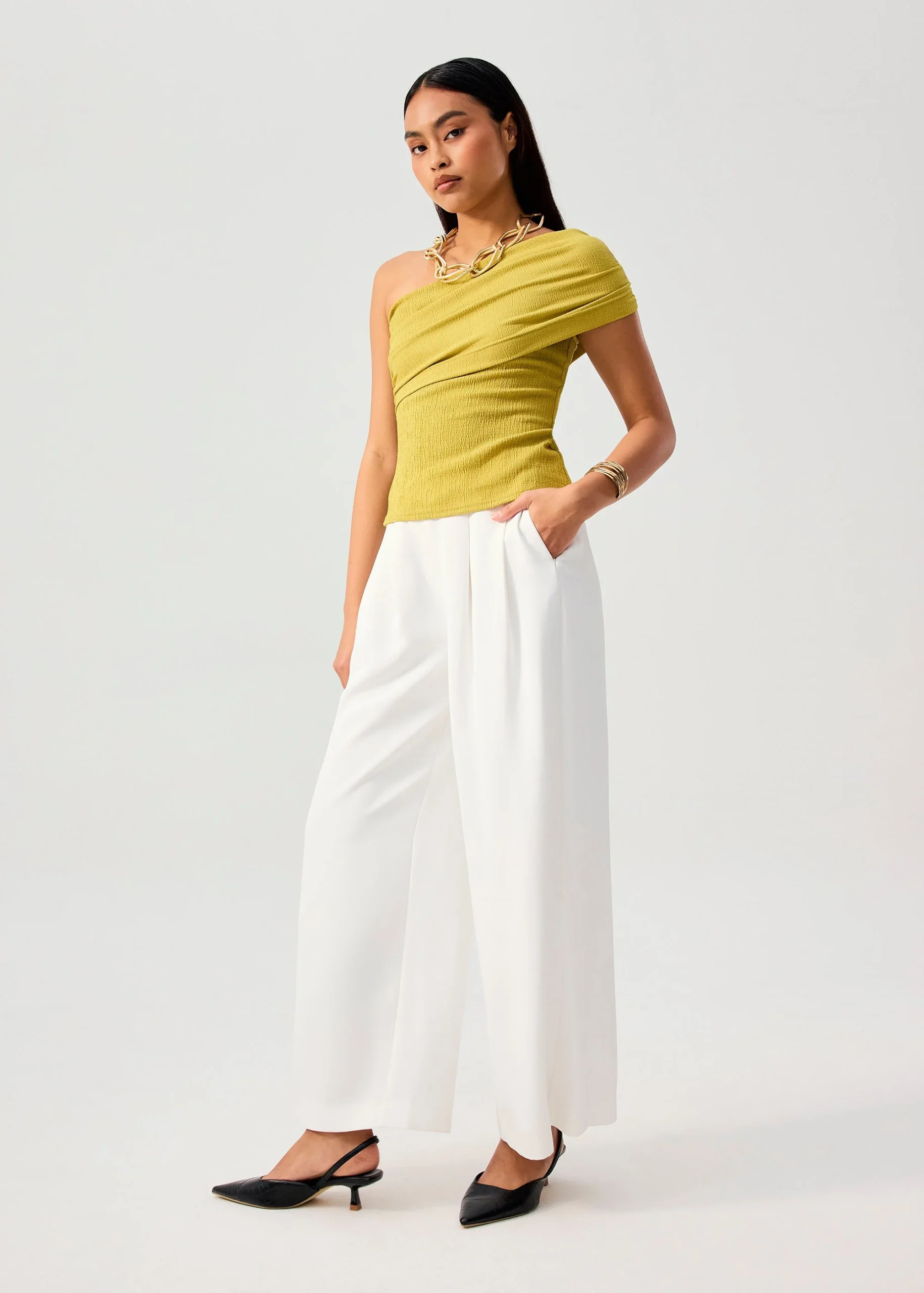 Crinkled Jersey Asymmetric Fitted Top - Image 4