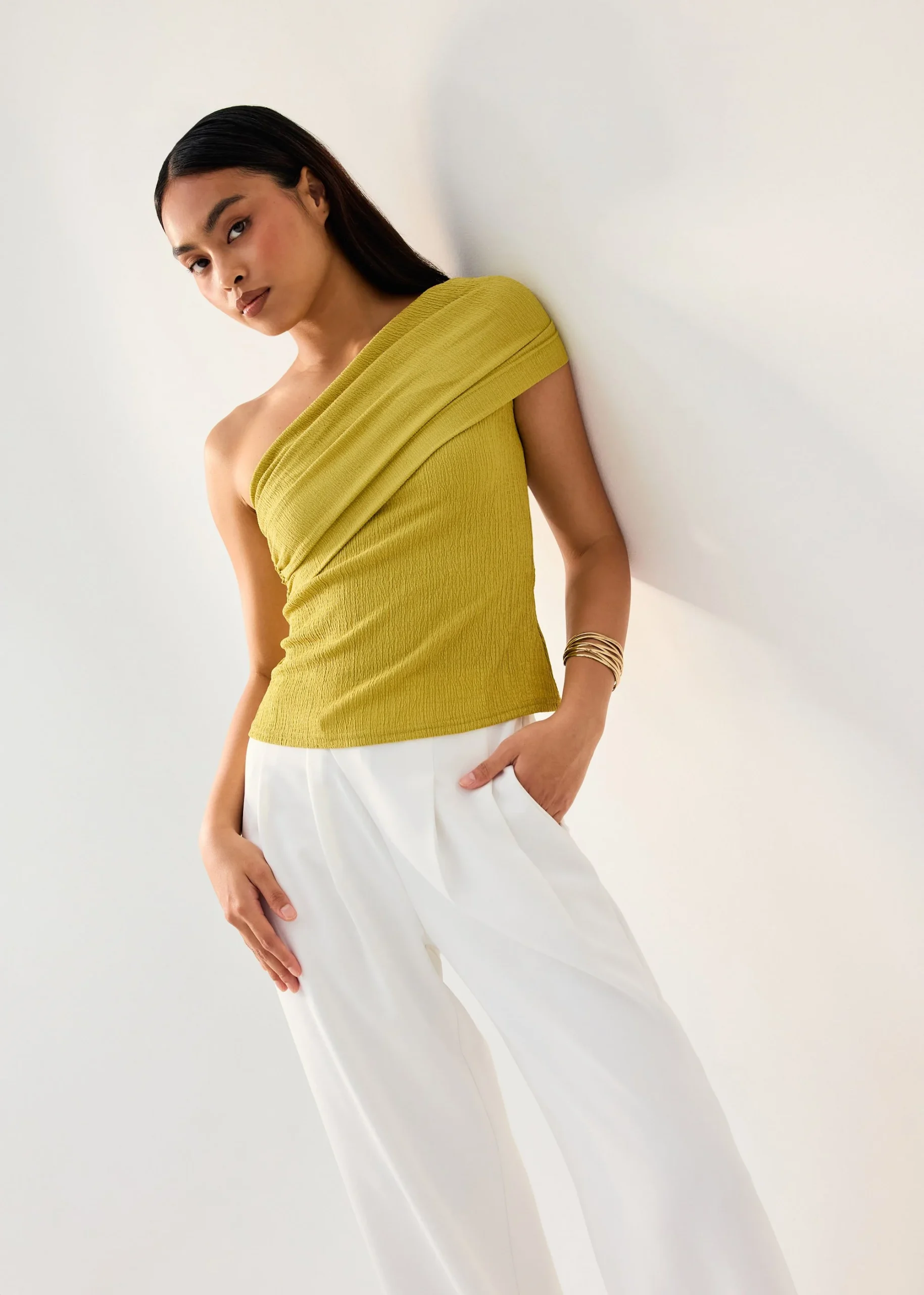 Crinkled Jersey Asymmetric Fitted Top - Image 2