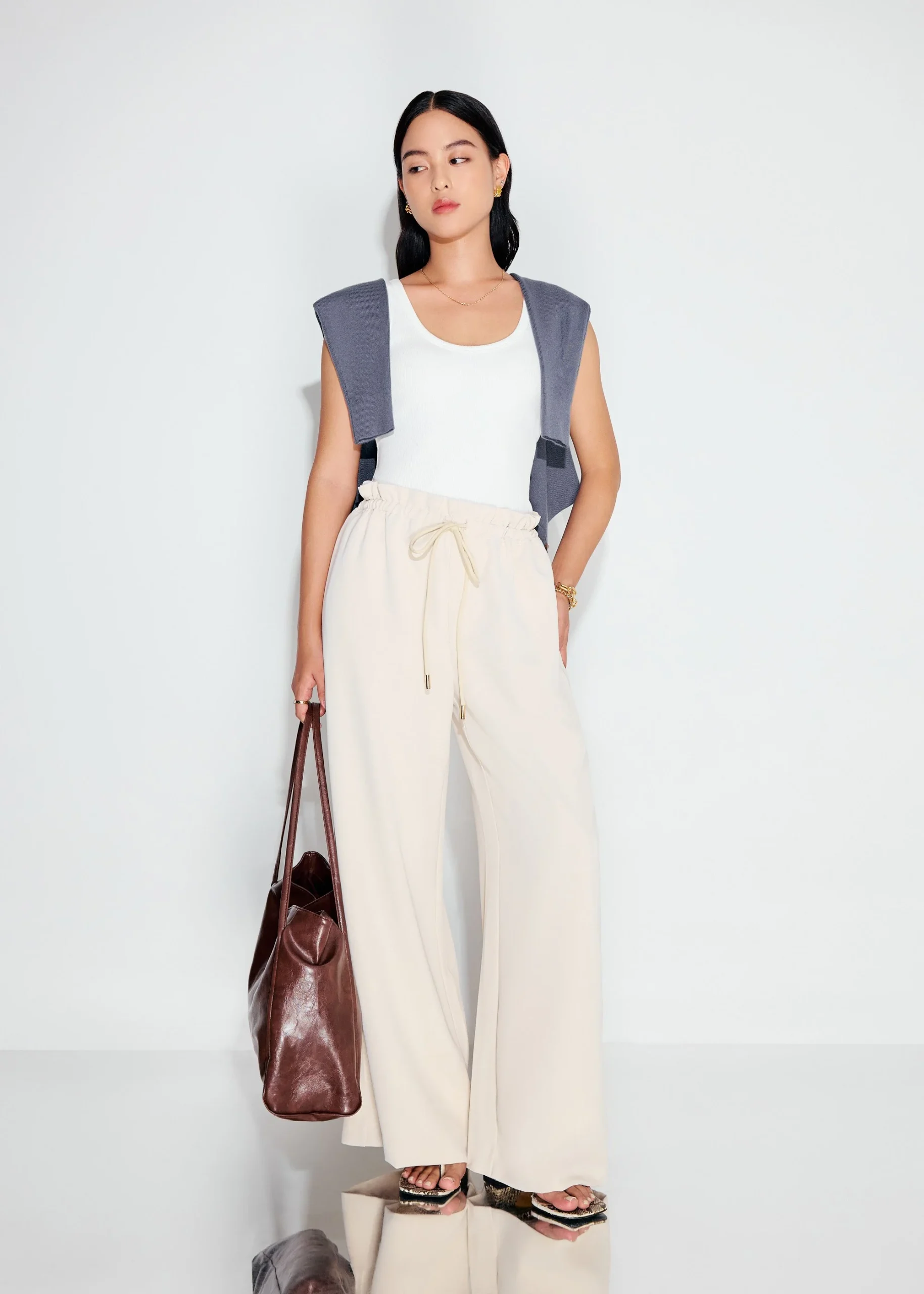 Elastic Drawstring Straight Leg Pants - Image 3