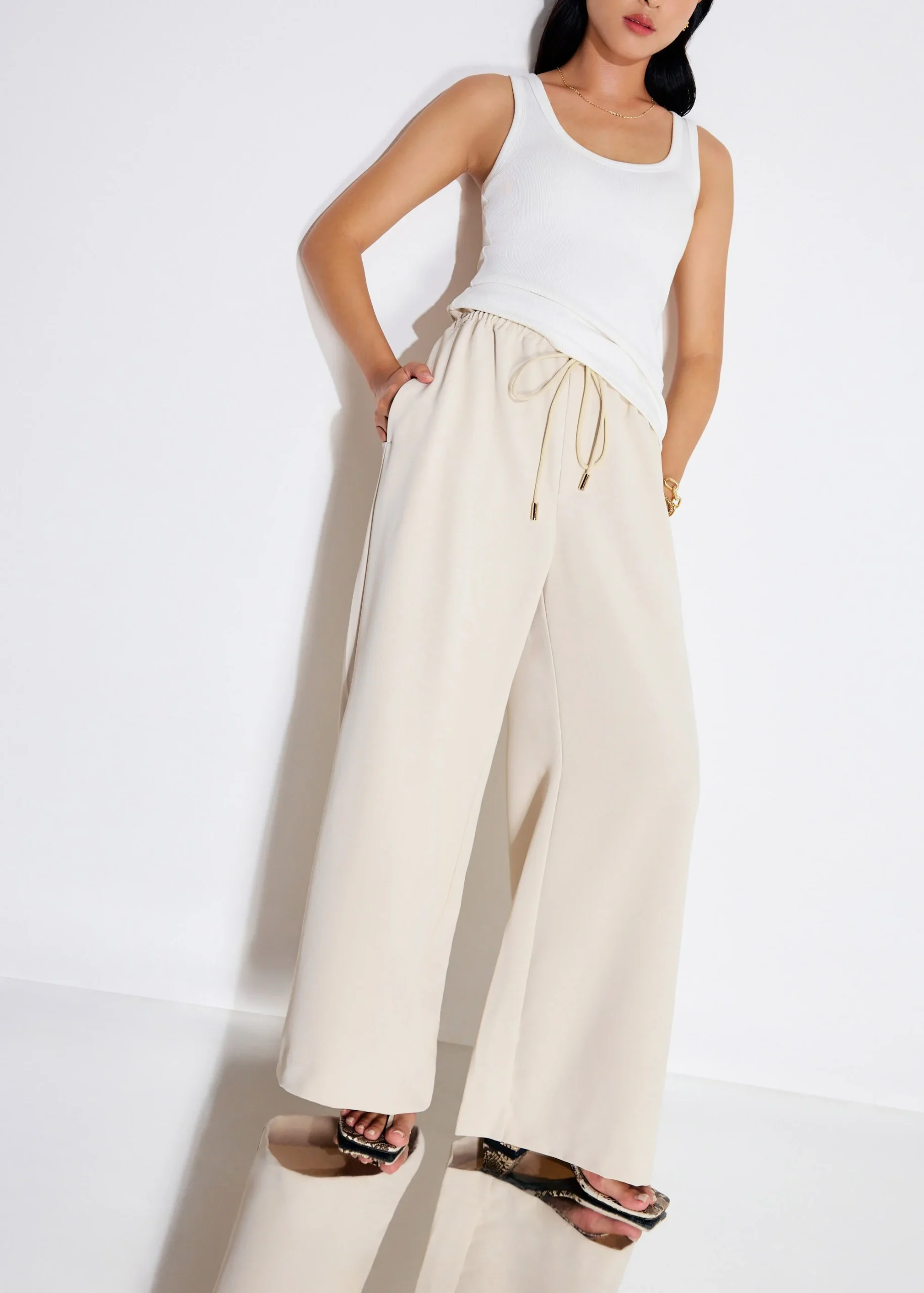Elastic Drawstring Straight Leg Pants
