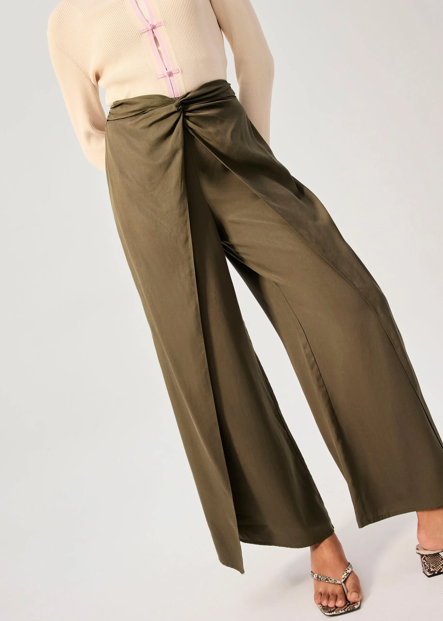 Front Twist Mid Waist Wide Leg Pants - Image 2