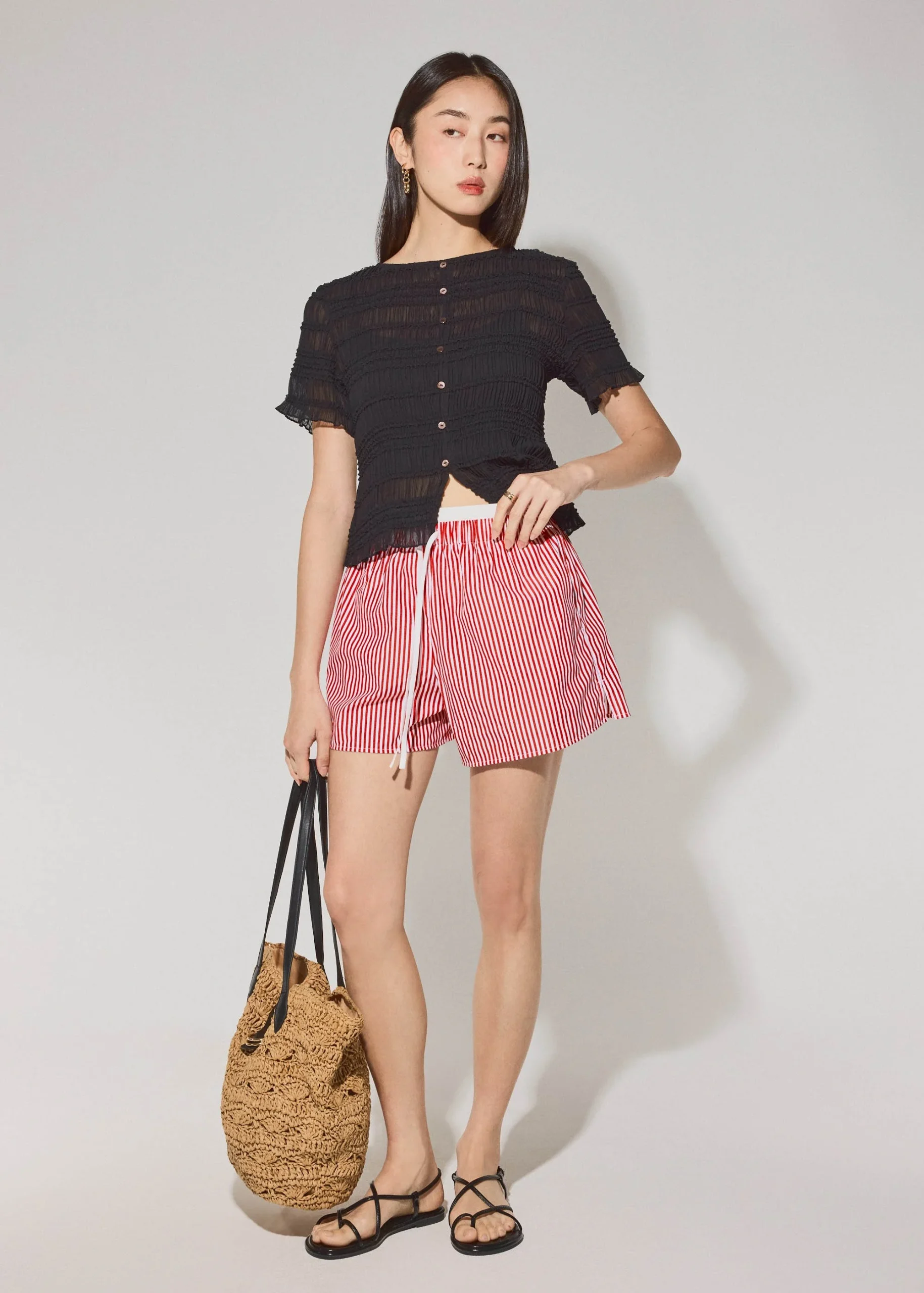 Striped Cotton A-line Shorts - Image 3