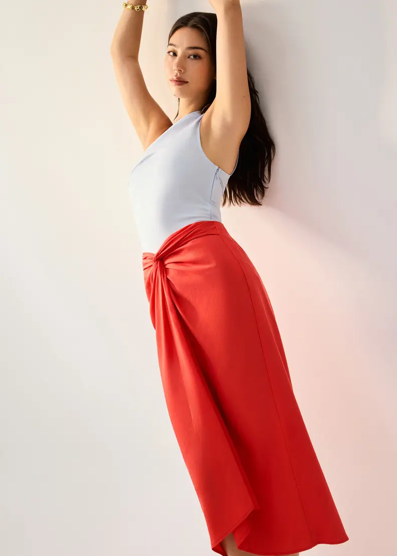 Front Twist Column Midaxi Skirt
