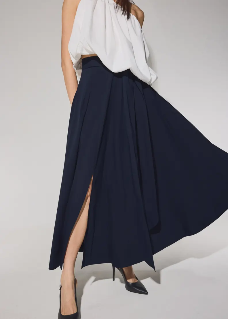 Cotton Side Tie Flare Floor Length Skirt