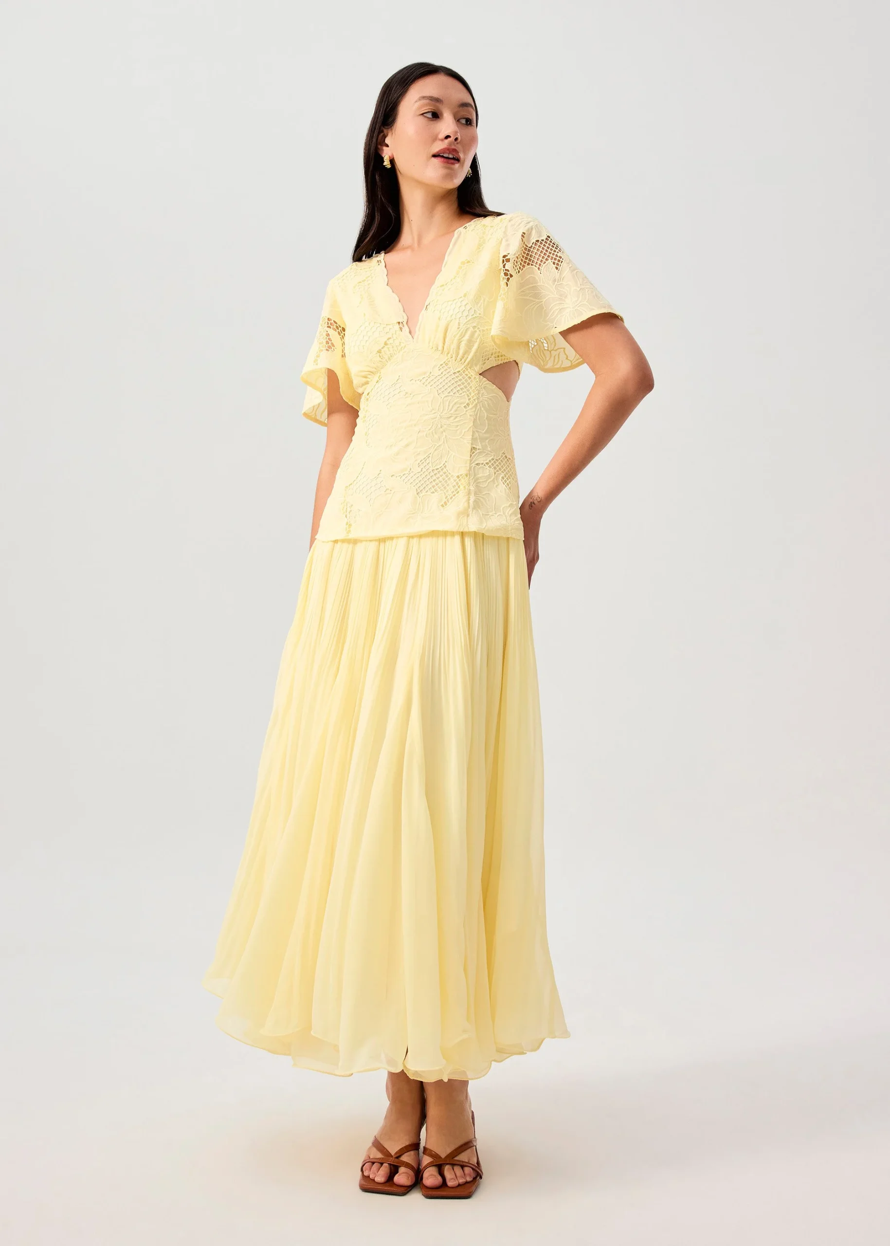 V-Neck Bell Sleeve Fit & Flare Maxi Dress