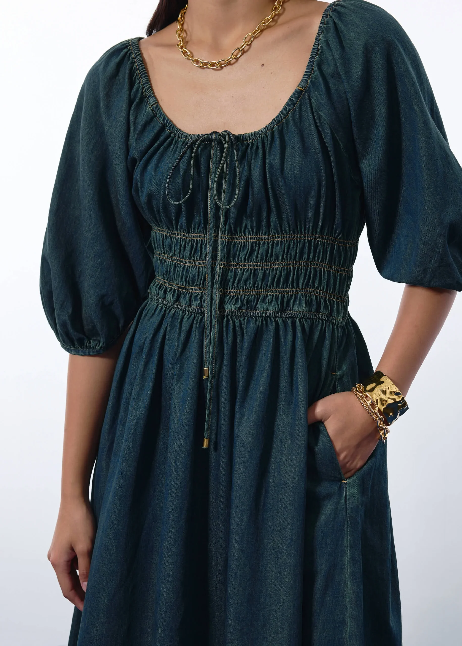 Vintage Wash Denim Fit & Flare Midaxi Dress - Image 2