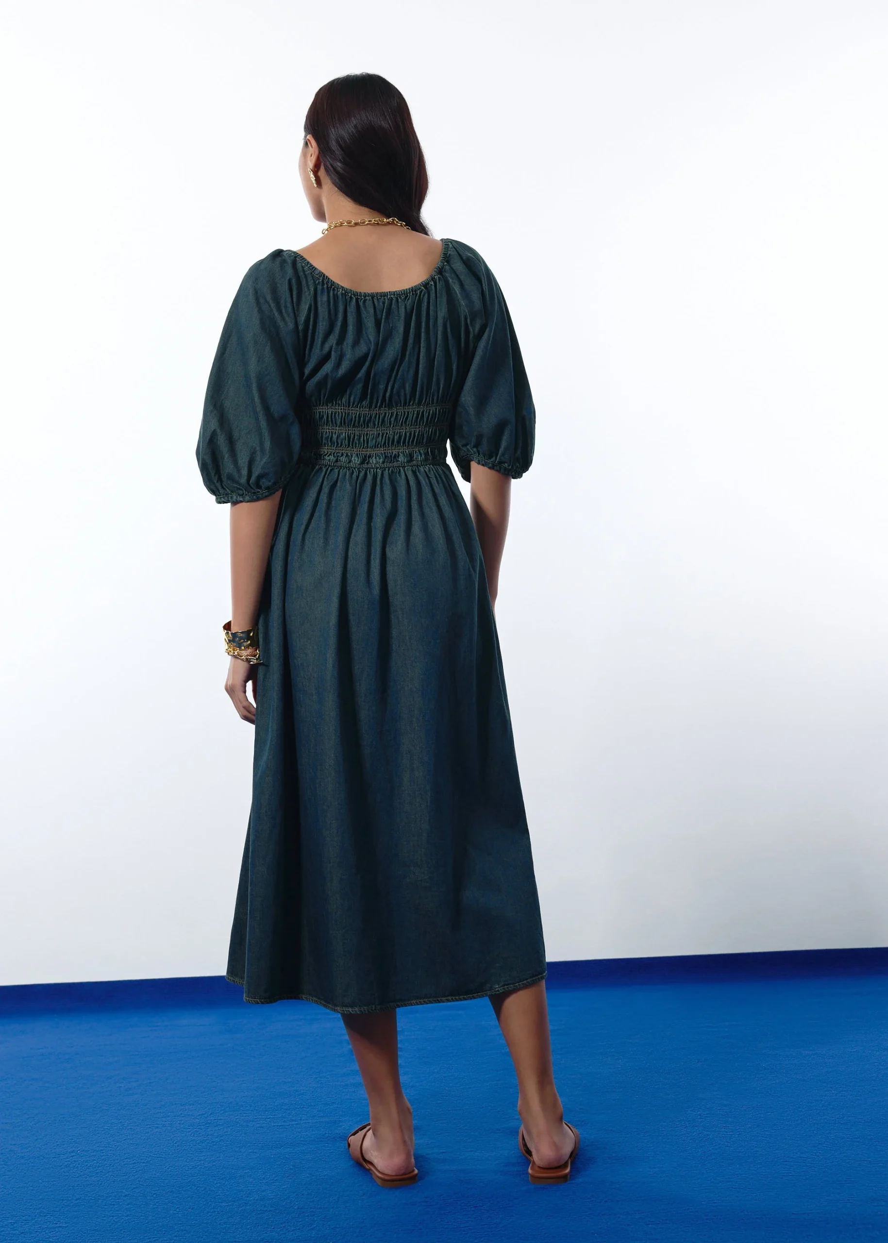 Vintage Wash Denim Fit & Flare Midaxi Dress - Image 3