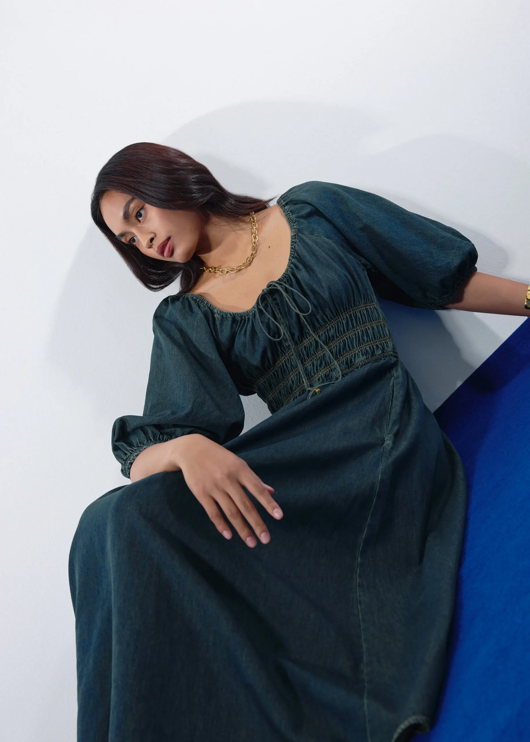 Vintage Wash Denim Fit & Flare Midaxi Dress - Image 4