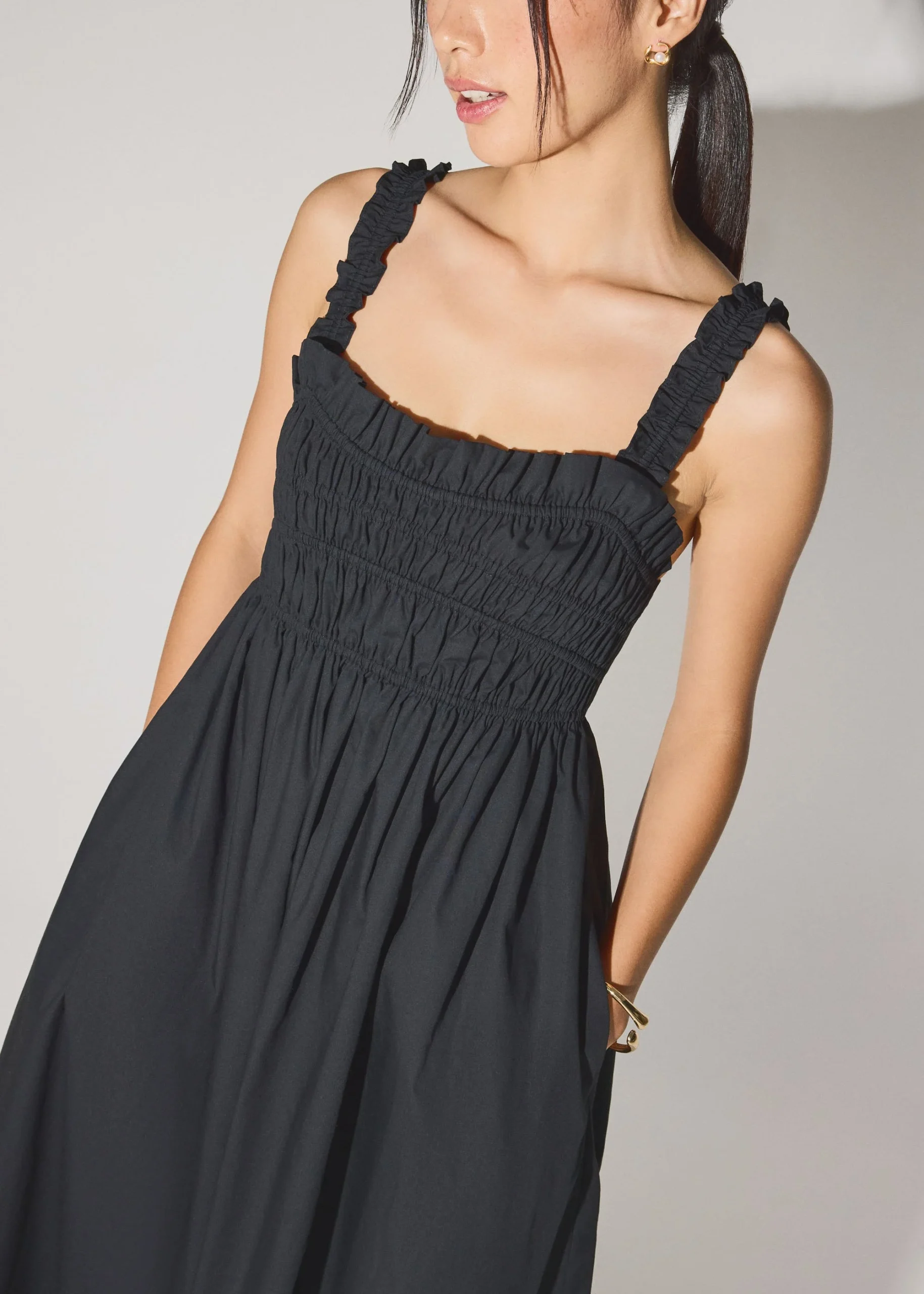 Cotton Ruched Sweetheart Fit & Flare Maxi Dress - Image 3