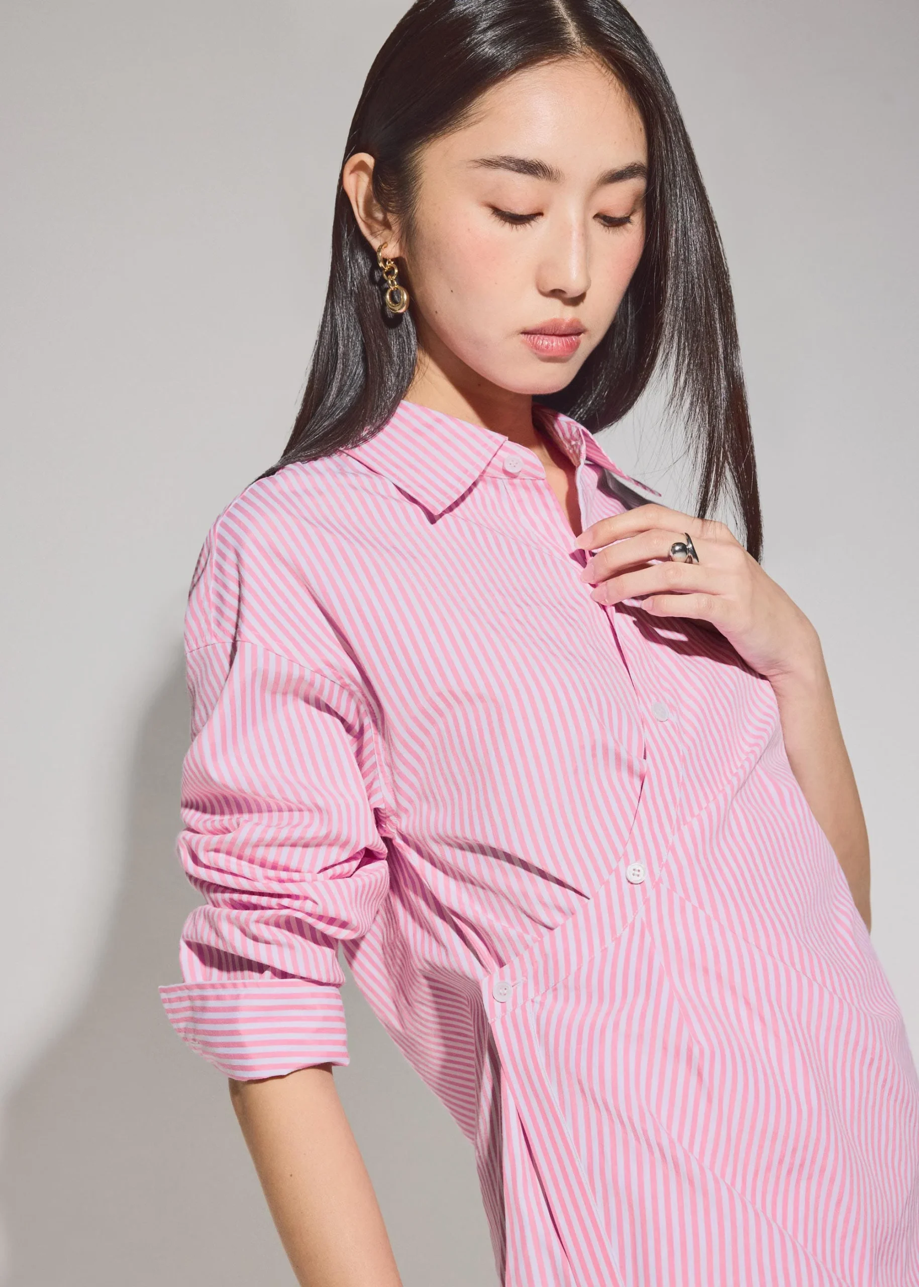 Striped Cotton Collared A-line Mini Dress - Image 2