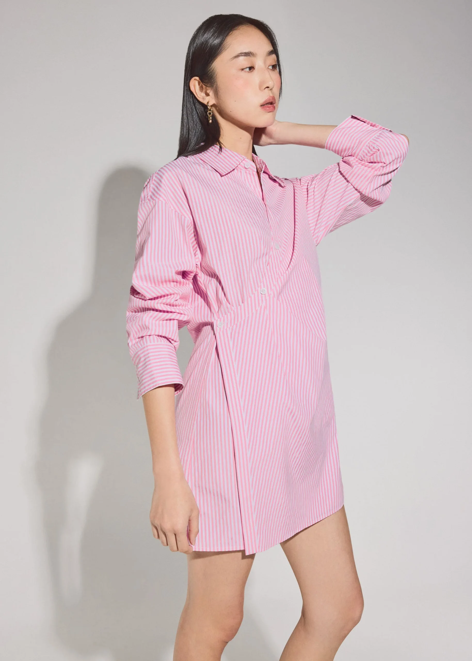 Striped Cotton Collared A-line Mini Dress - Image 3