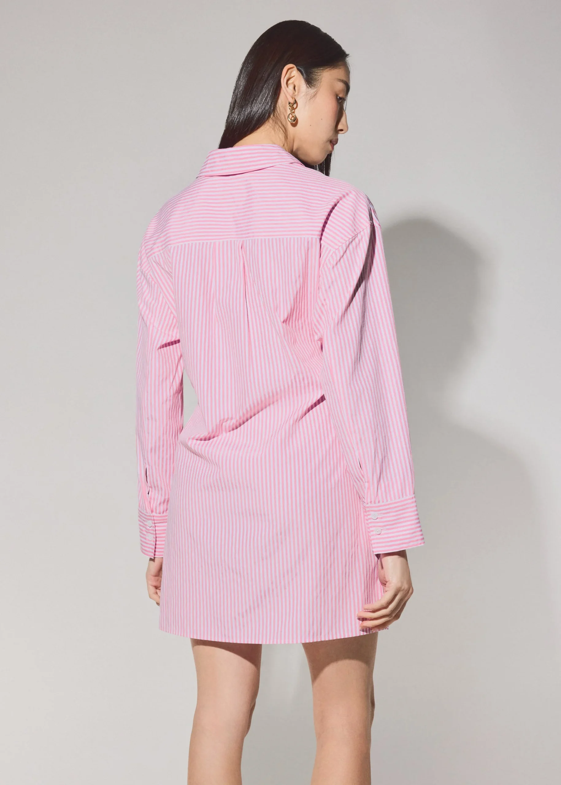 Striped Cotton Collared A-line Mini Dress - Image 4