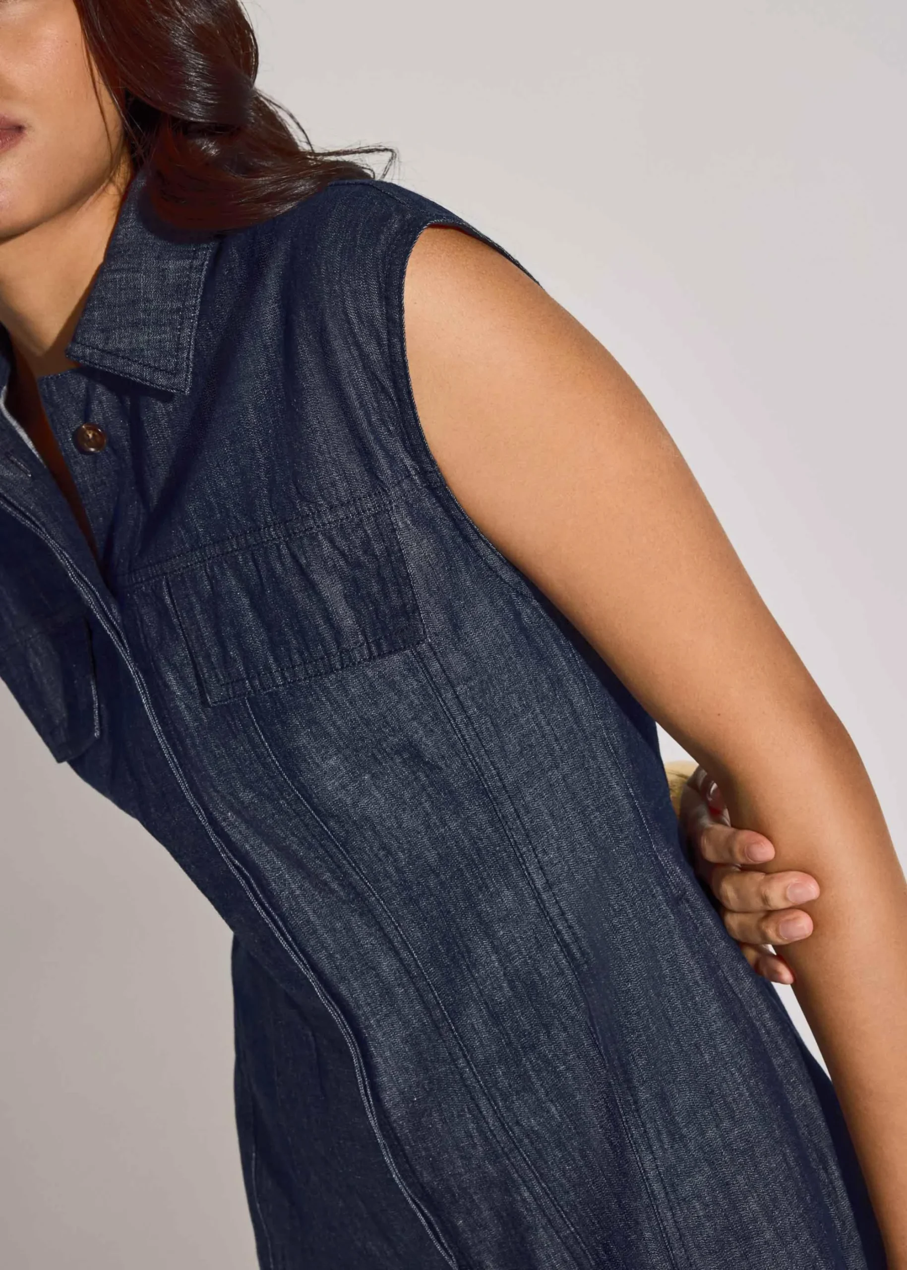 Denim A-Line Button Down Mini Dress - Image 3