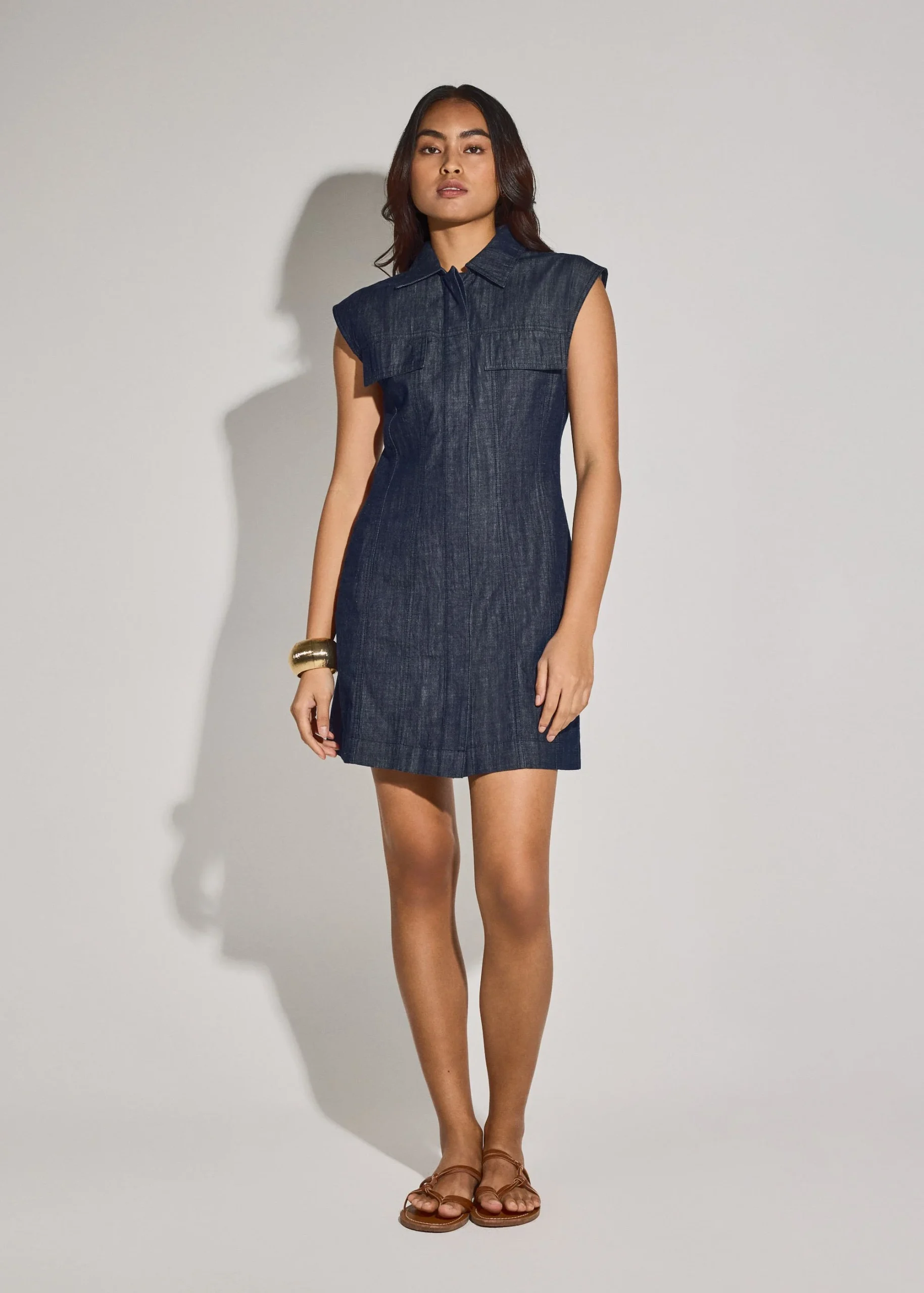 Denim A-Line Button Down Mini Dress - Image 2