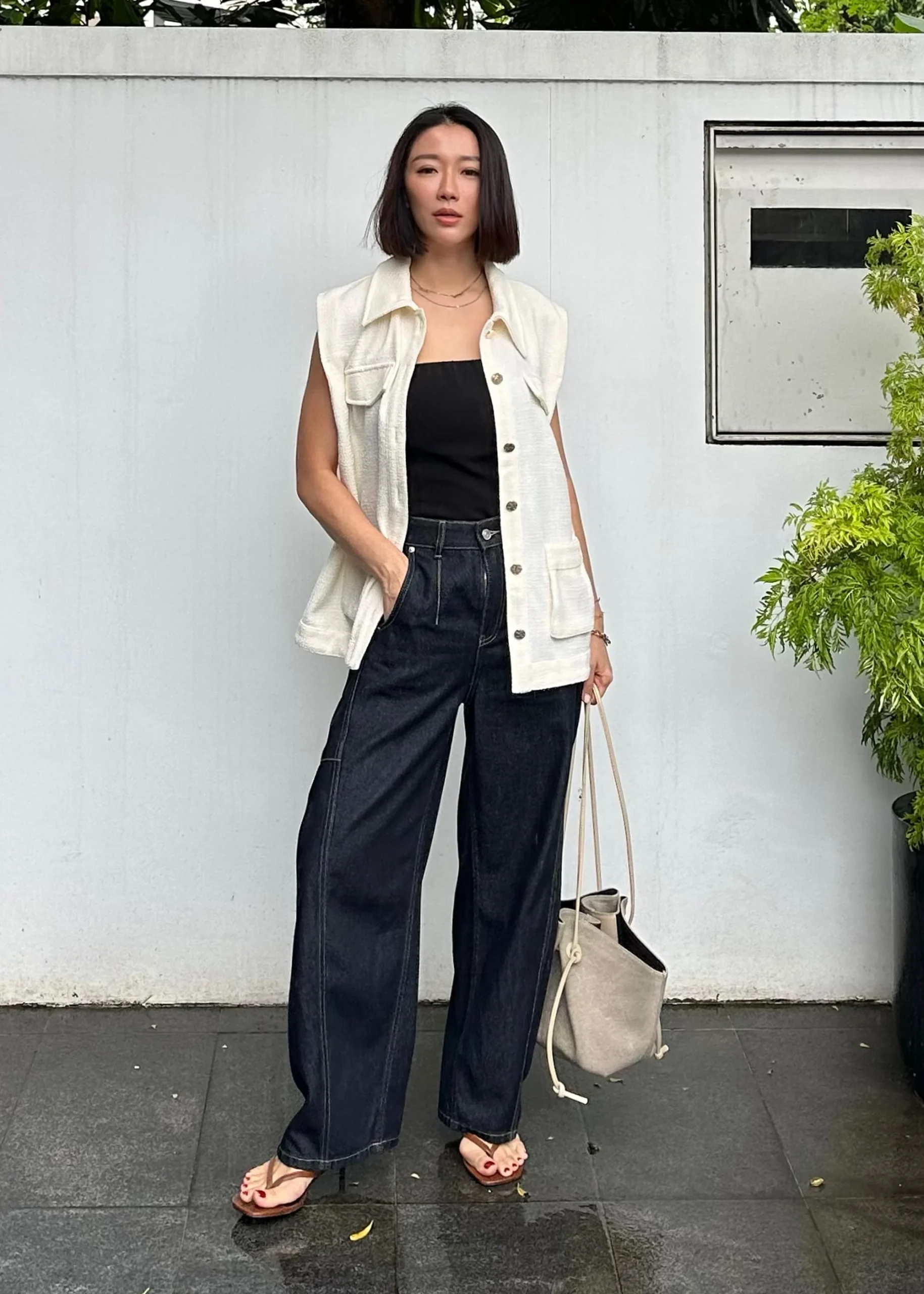 Oversized Belted Tweed Vest - Image 2
