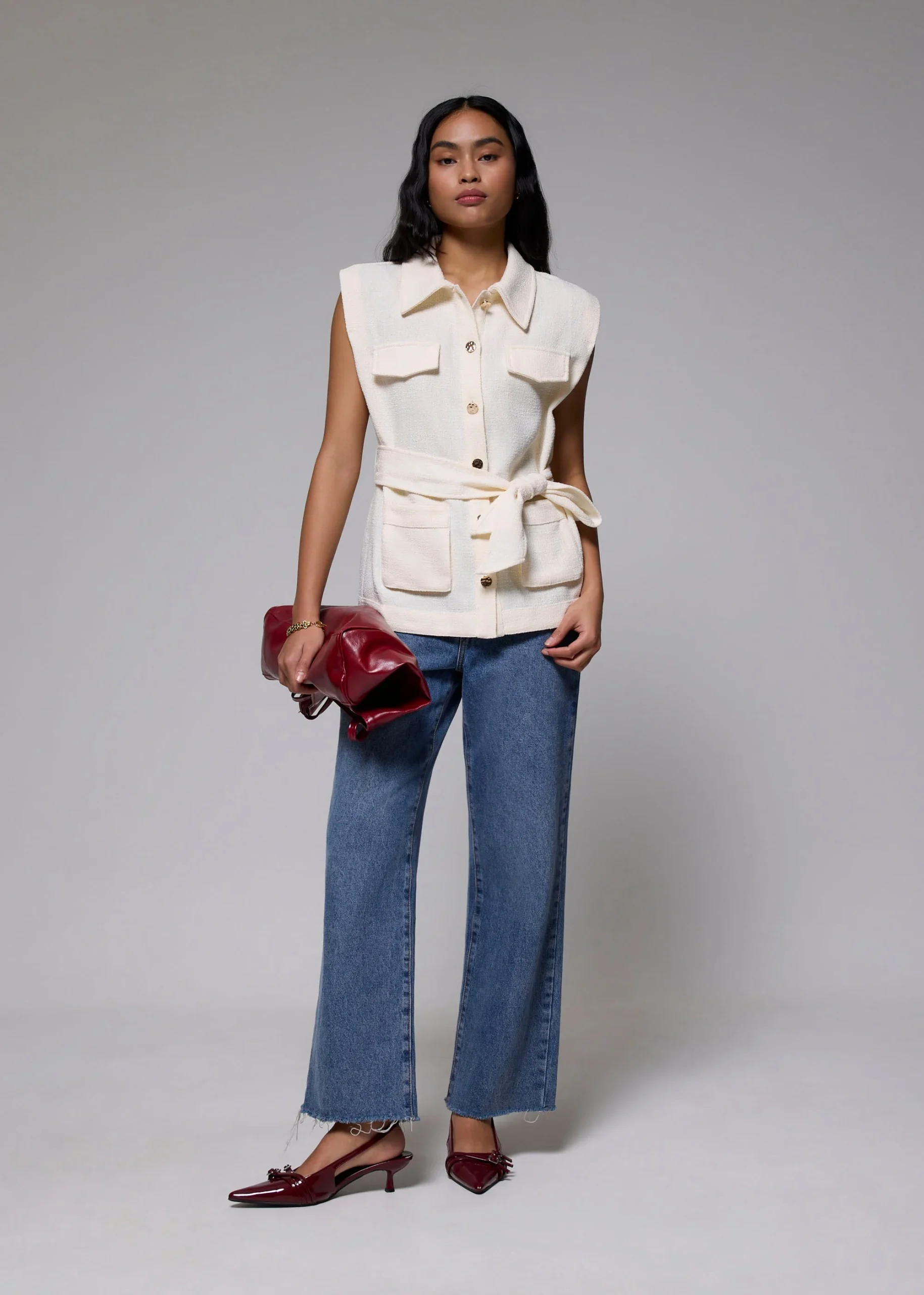 Oversized Belted Tweed Vest - Image 3
