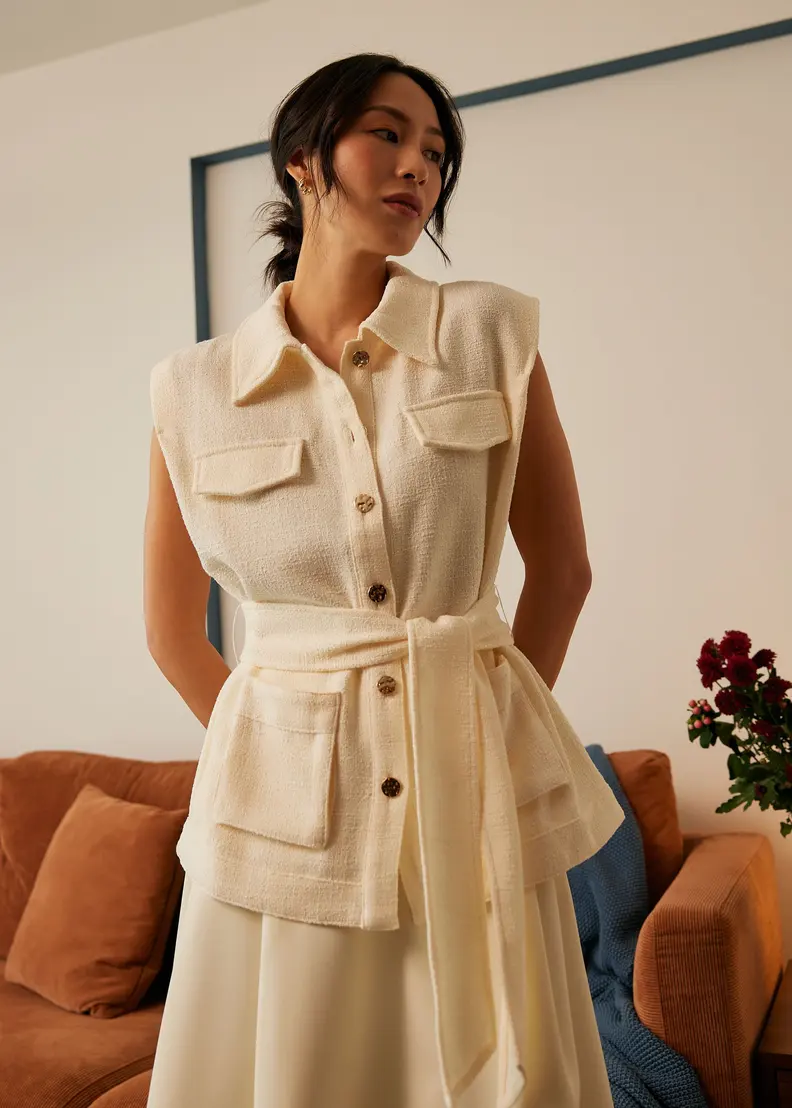 Oversized Belted Tweed Vest